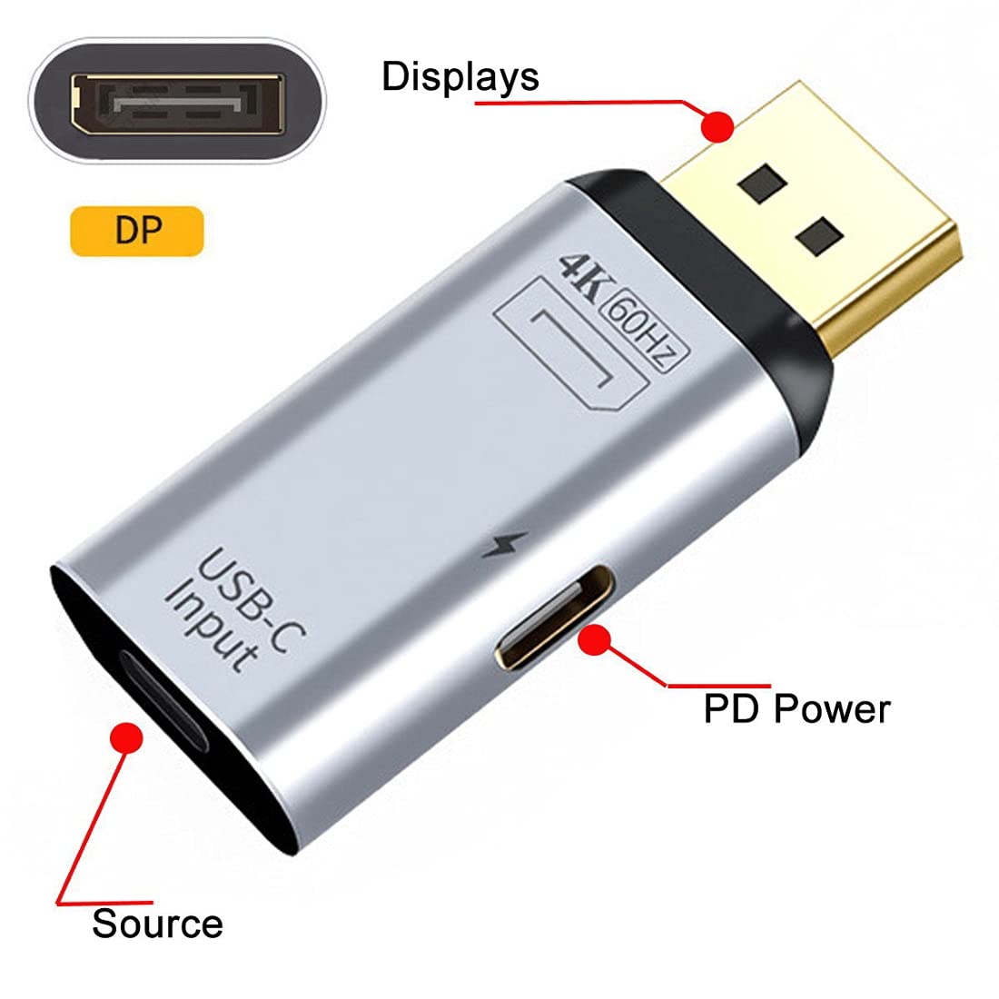 Chenyang USB C to DisplayPort Adapter with Charging Port - 4K@60Hz Video Converter for MacBook Pro/Air, Dell XPS, iPad Pro - Works with Monitors (Requires 10Gbps USB C Cable) | Home Office & Gaming Setup