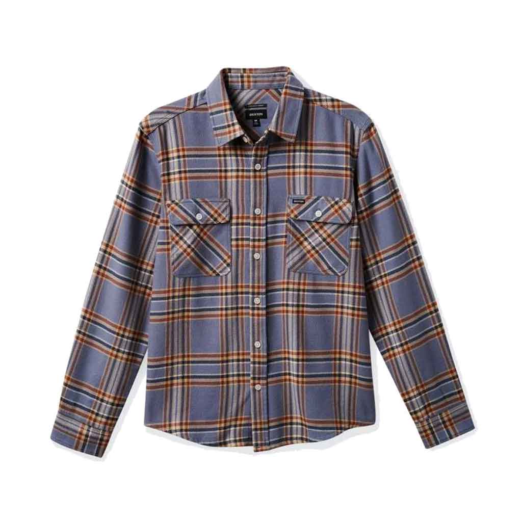 Brixton Bowery Long Sleeve Flannel Shirt - Stonewash Blue/Sand Plaid - Casual & Comfortable for Men - Perfect for Fall & Winter Outfits, Outdoor Adventures, and Layering Styles