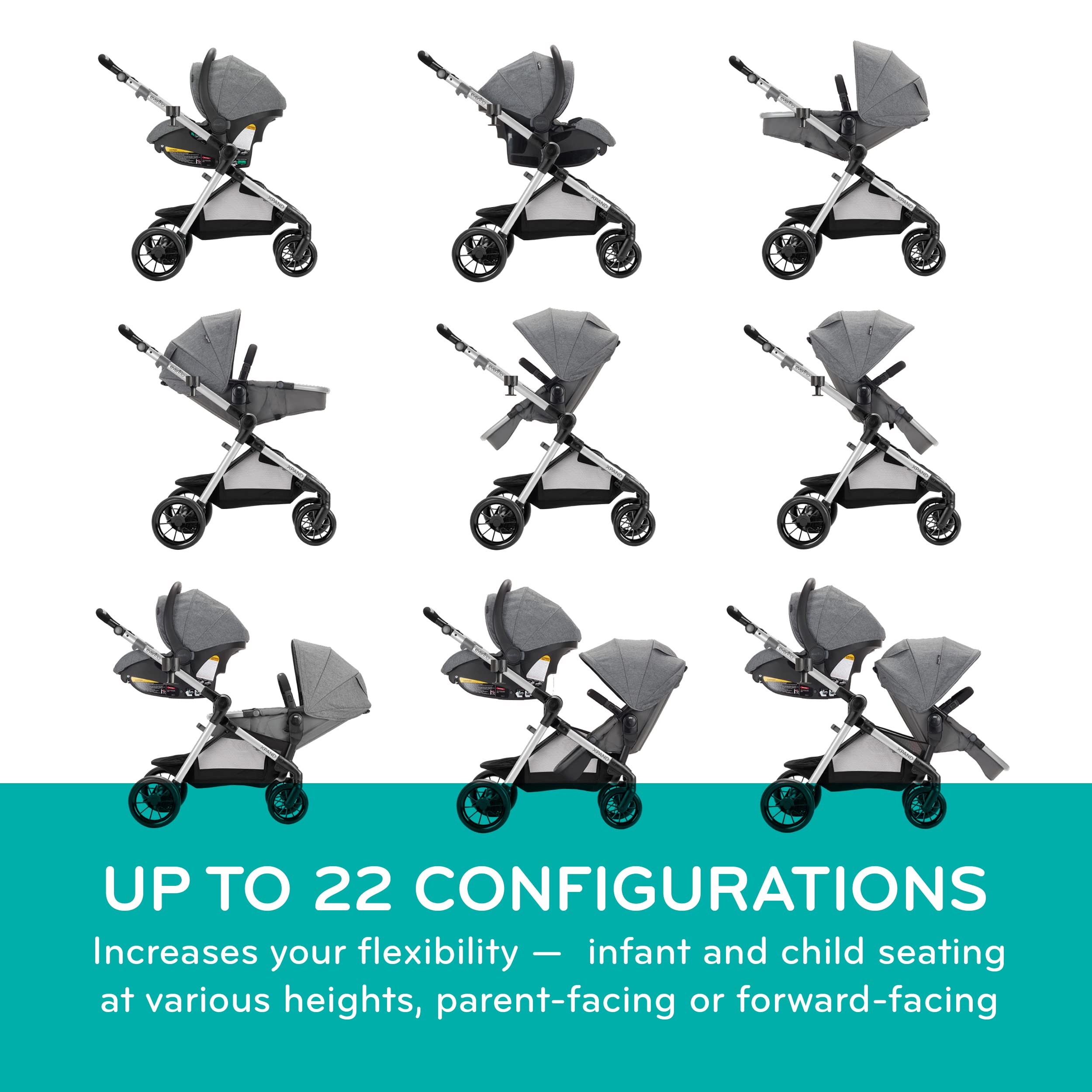 Evenflo Pivot Xpand Modular Travel System with SafeMax Infant Car Seat - Lightweight Stroller & Convertible Car Seat for Newborns to Toddlers - Perfect for Travel, Shopping & Daily Outings