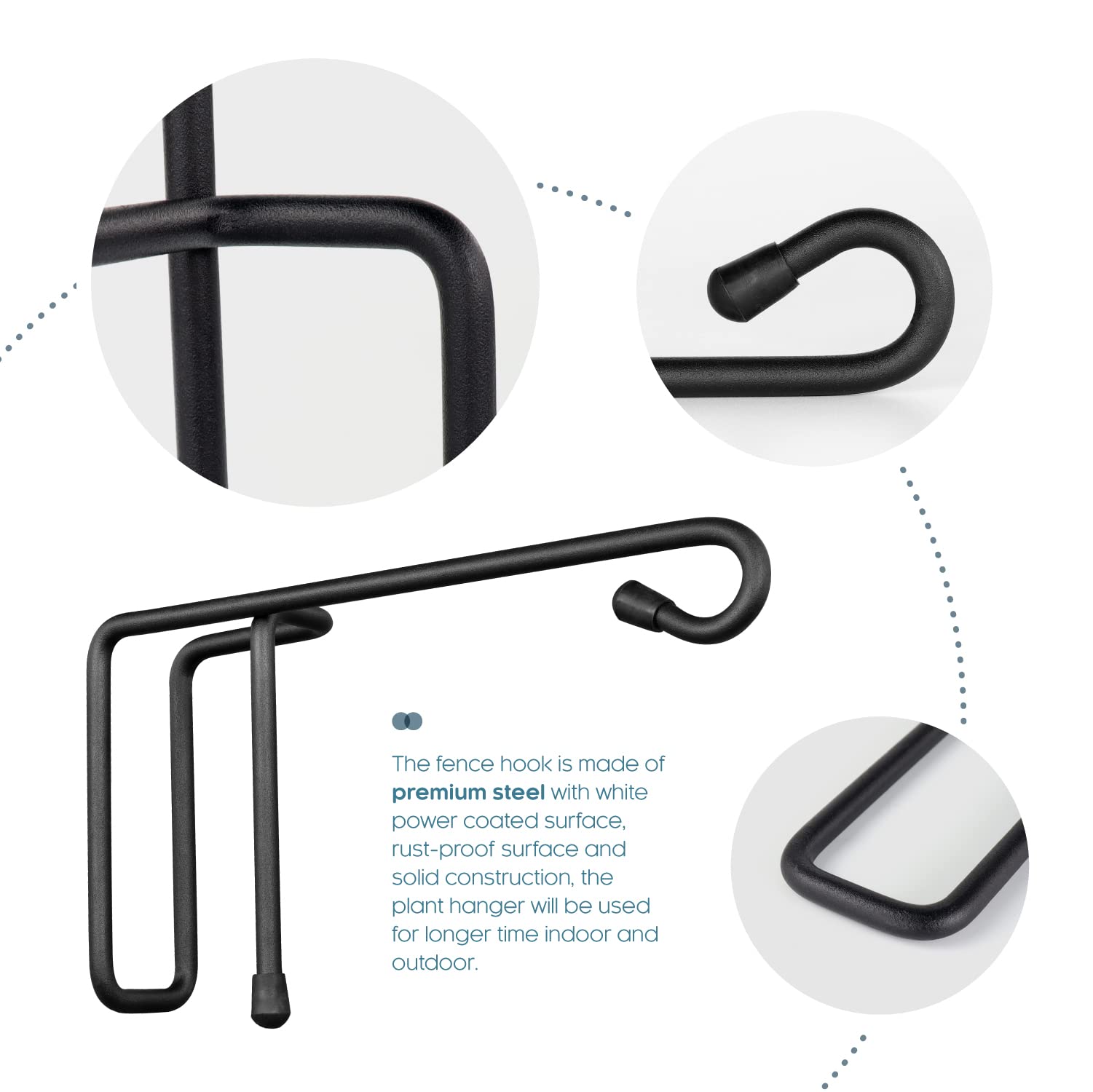 Heavy Duty Vinyl Fence Hooks 6 Pack - Black Outdoor Hanging Hooks for Flower Baskets, Wind Chimes, Planters, Bird Feeders, Lights & Lanterns - Perfect for Patio, Garden, Deck and Backyard Decor