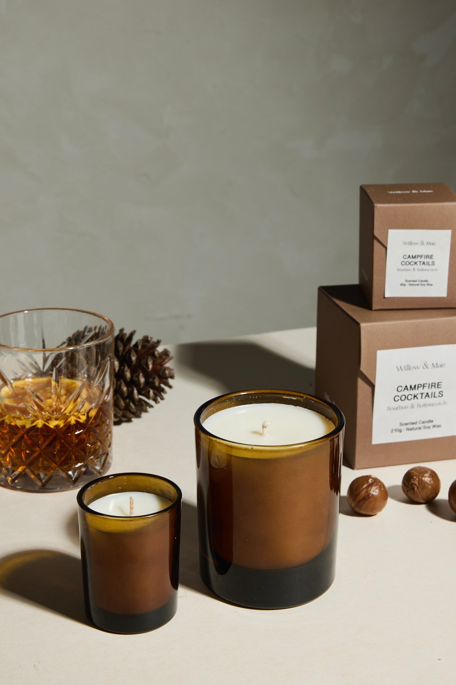 Premium Bourbon & Butterscotch Scented Soy Candle - 210g | Handmade Campfire Cocktails Inspired Candle for Cozy Home, Romantic Dinner & Relaxing Bath Time