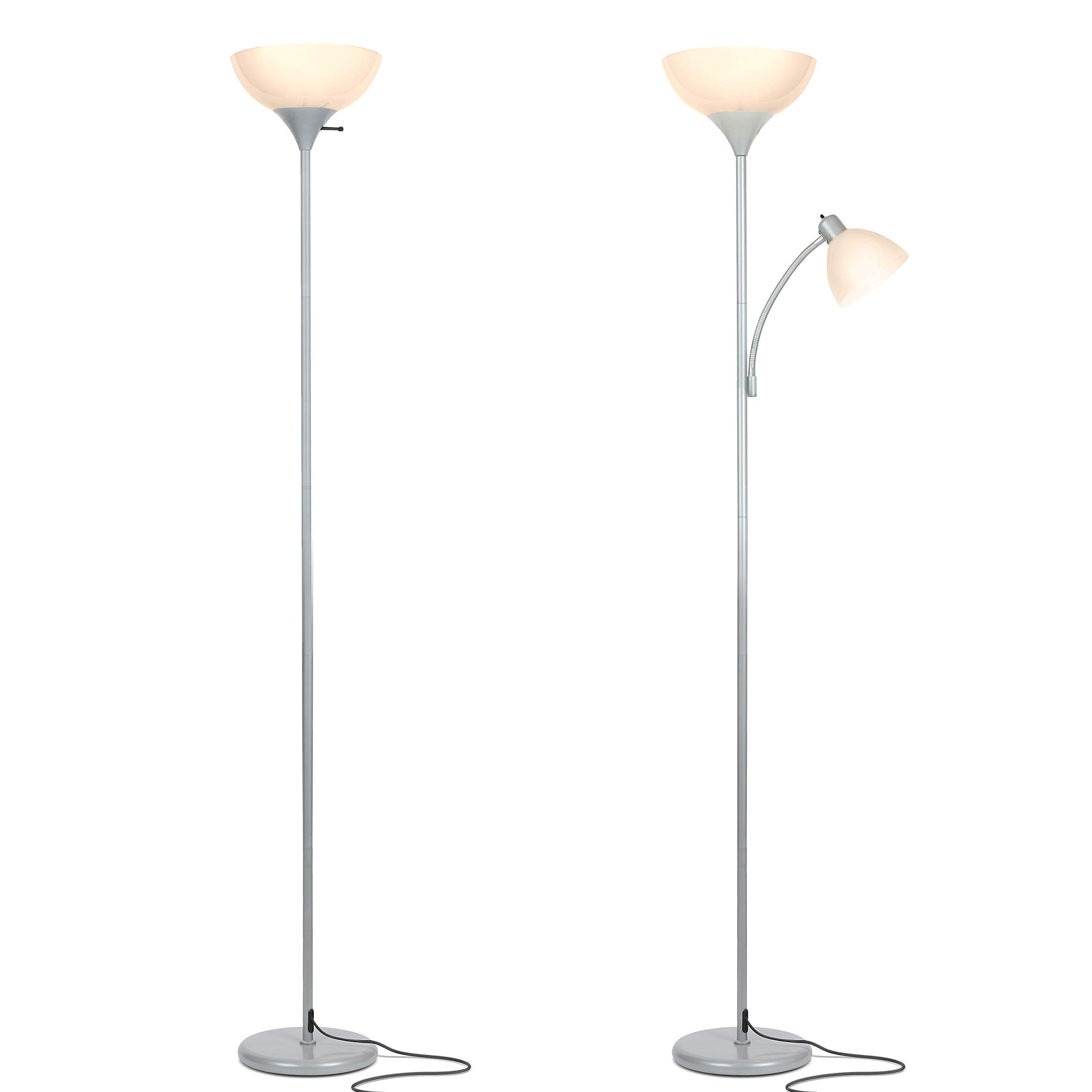 Brightech Sky Dome LED Floor Lamp Set of 2 - Dimmable Modern Standing Lamp with Matching Torchiere & Reading Light for Living Room, Bedroom, Office - Silver Finish - Perfect for Ambient Lighting & Task Reading