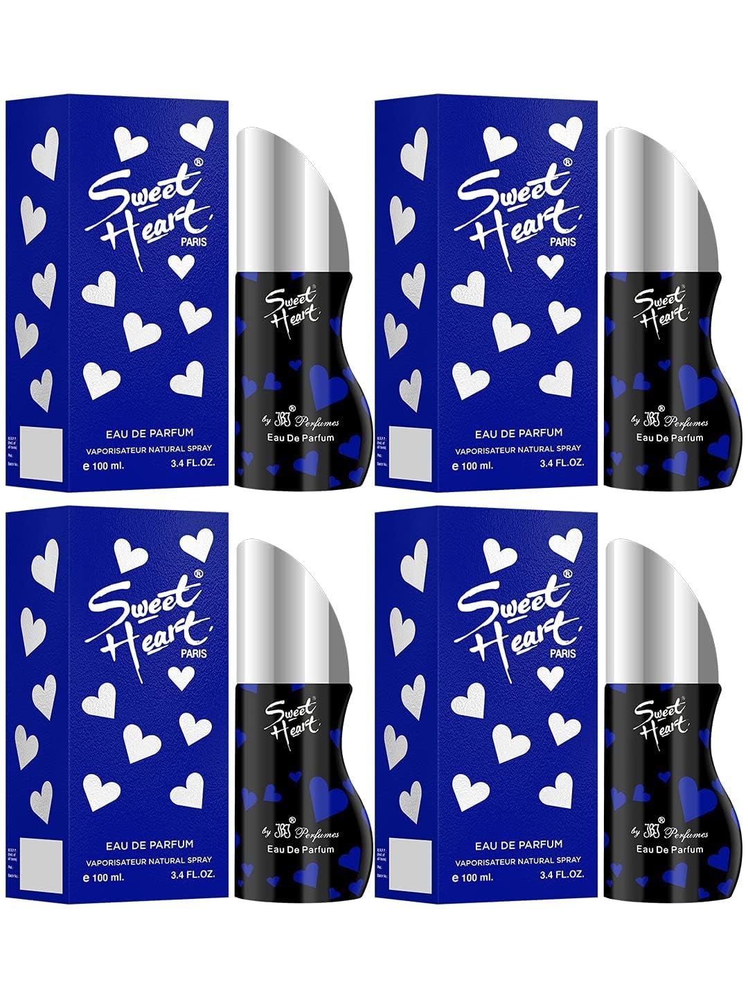 Sweetheart Blue Long-Lasting Eau De Parfum for Women, 100ml (4-Pack) - Romantic Date Night, Evening Events & Special Occasions