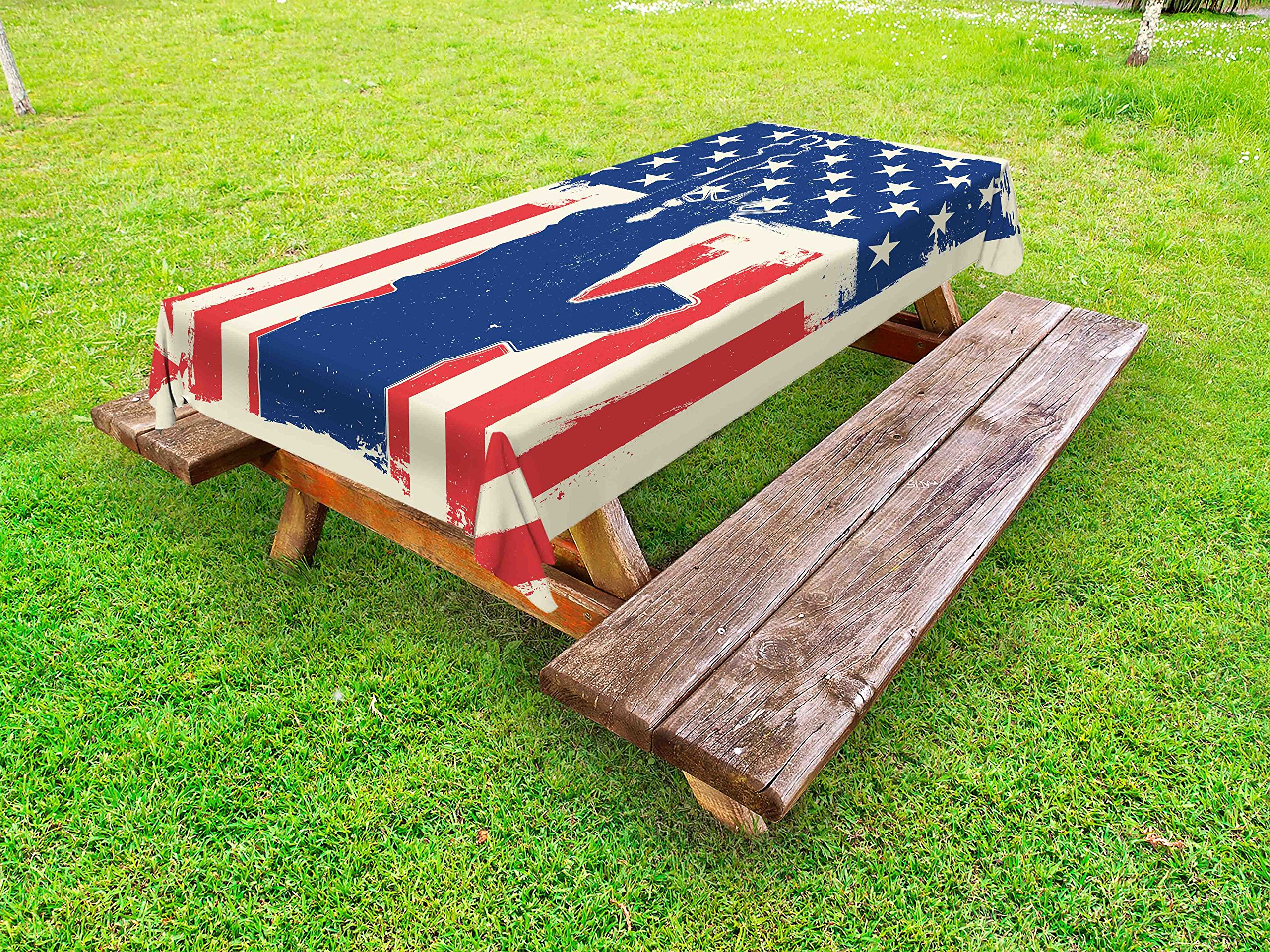 Ambesonne Patriotic 4th of July Outdoor Tablecloth - American Flag Design with Liberty Silhouette - Washable Picnic Table Cover 58x120 Inches - Beige Navy Blue & Vermilion - Perfect for BBQs, Parties & Independence Day Celebrations