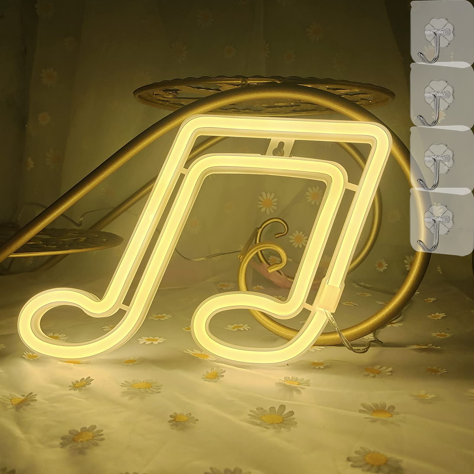 LED Music Note Neon Sign - Warm White Wall Decor for Bedroom, Living Room, Kids Room | Night Light & Party Decoration Gift for Musicians & Music Lovers | Perfect for Birthday, Wedding, Home Studio & Bar Lighting