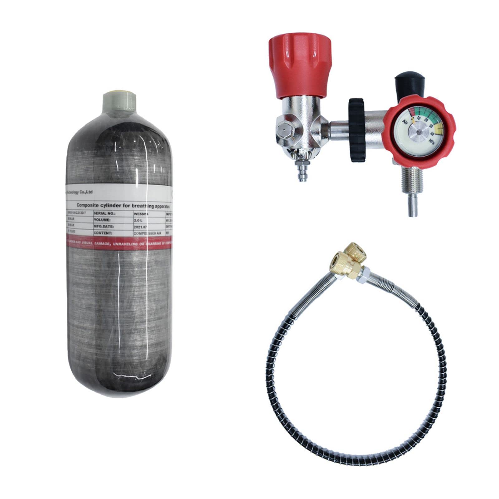 **TUXING 4500psi High Pressure Air Compressor System, 2L 122Cu in Carbon Fiber Tank - HPA PCP Airgun Charging Station for Paintball, Scuba & Airforce Condor (Empty Bottle) | Portable & Durable for Outdoor Sports & Diving**