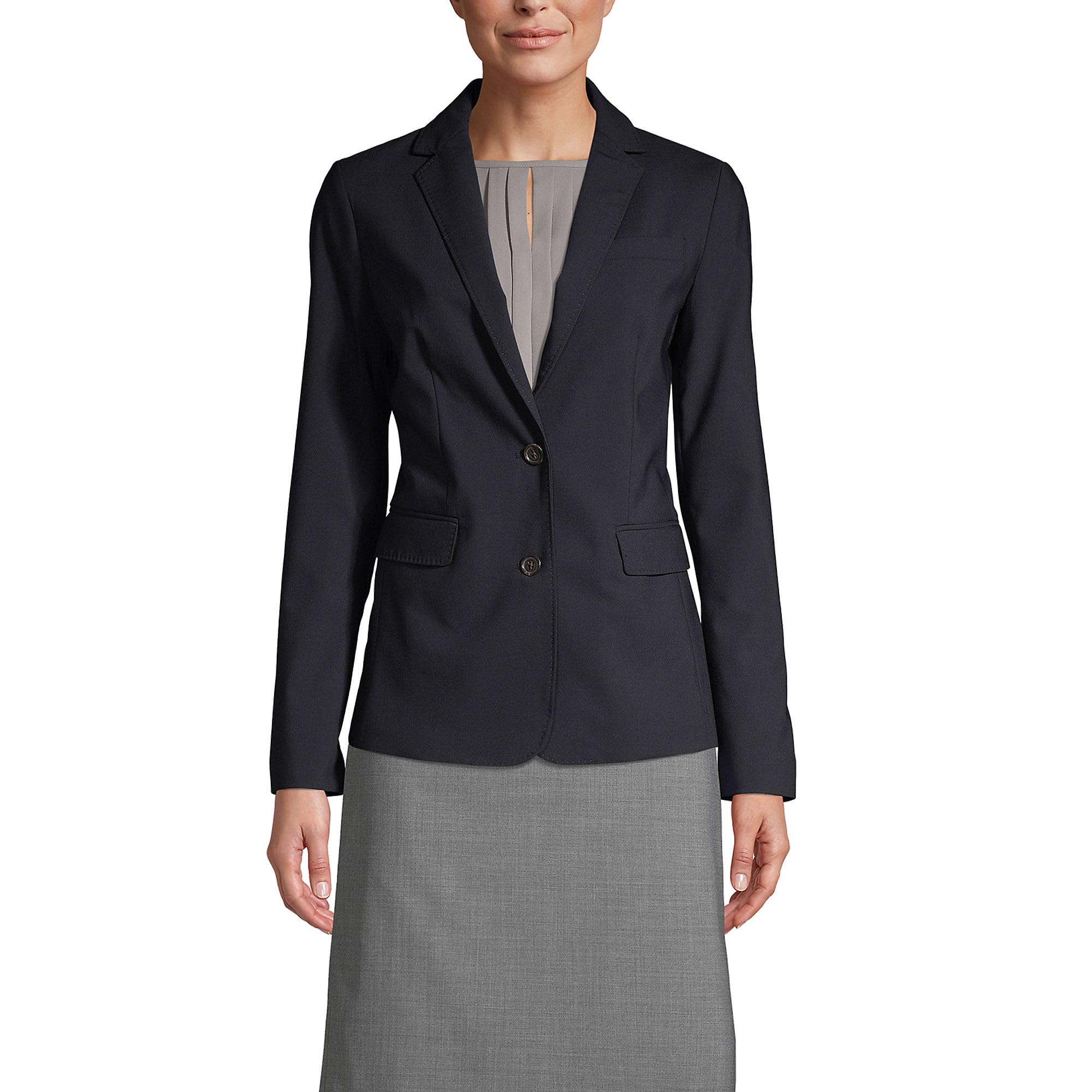 Lands' End Women's Washable Wool Blazer - 2 Button Classic Jacket for Office, Business & Formal Occasions