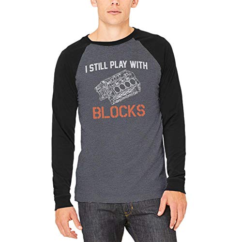 Auto Racing 'I Still Play with Blocks' Funny Adult Long Sleeve Raglan T-Shirt | Comfortable Baseball Tee for Motorsport Fans, Car Enthusiasts & Casual Wear