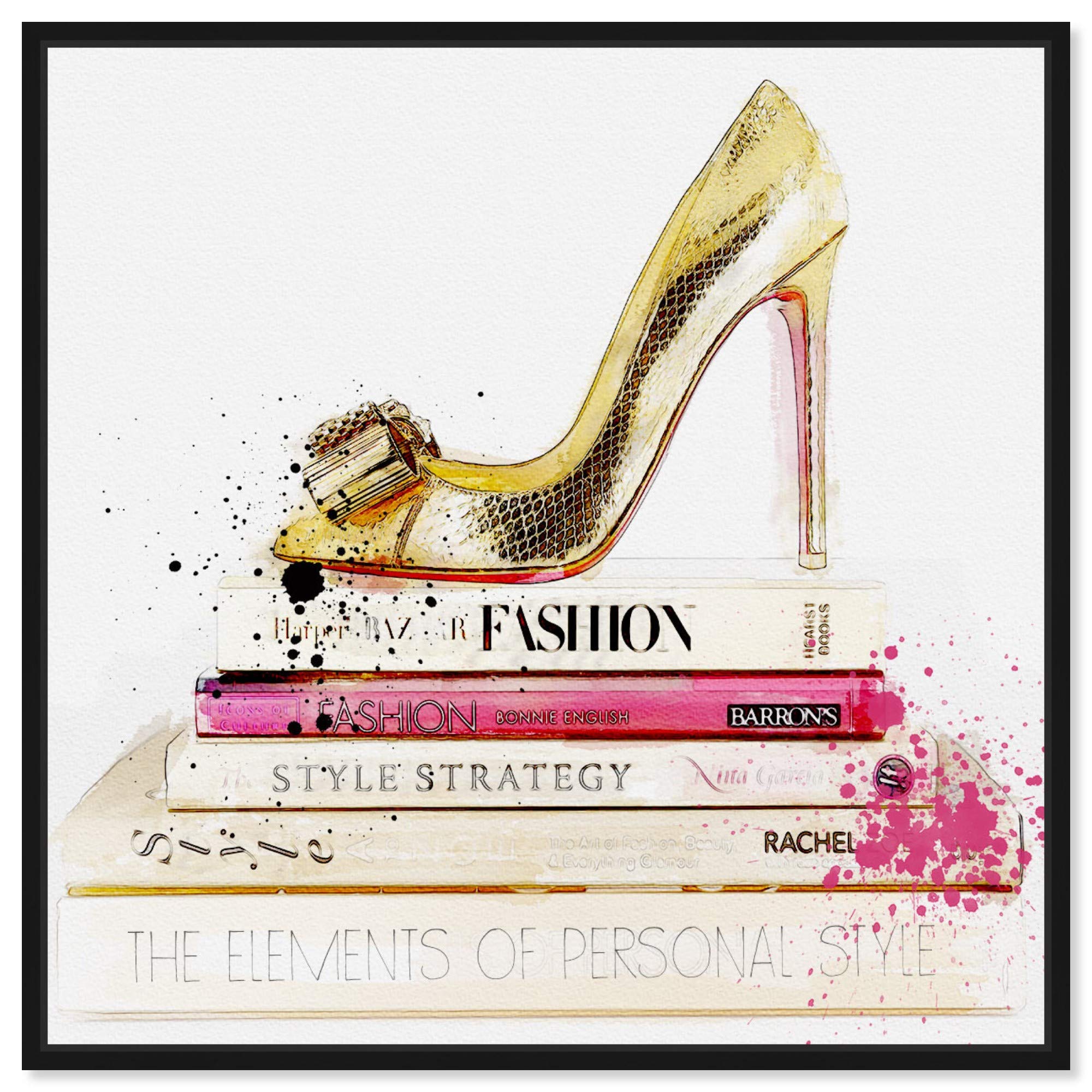 Oliver Gal Framed Abstract Shoe & Fashion Book Art Print - 12x12 Inches Gold Wall Decor for Living Room, Bedroom, Office & Gift Ideas