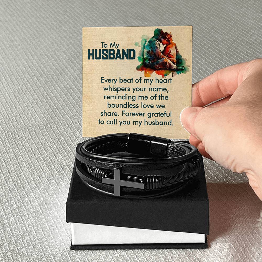 Leather Cross Bracelet for Men - Thoughtful Gift from Wife to Husband - Perfect for Anniversary, Birthday & Everyday Wear