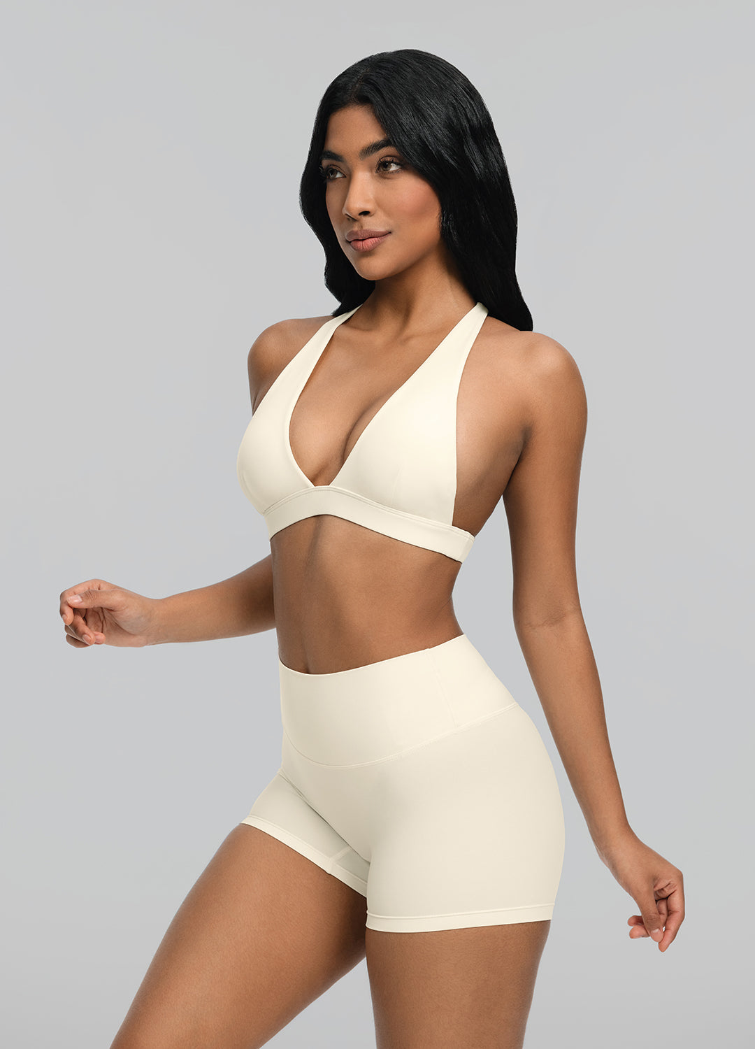 Micro Shorts in Creamy Vanilla - Women's High Waisted Soft Cotton Shorts for Summer, Gym, Yoga & Lounge Wear