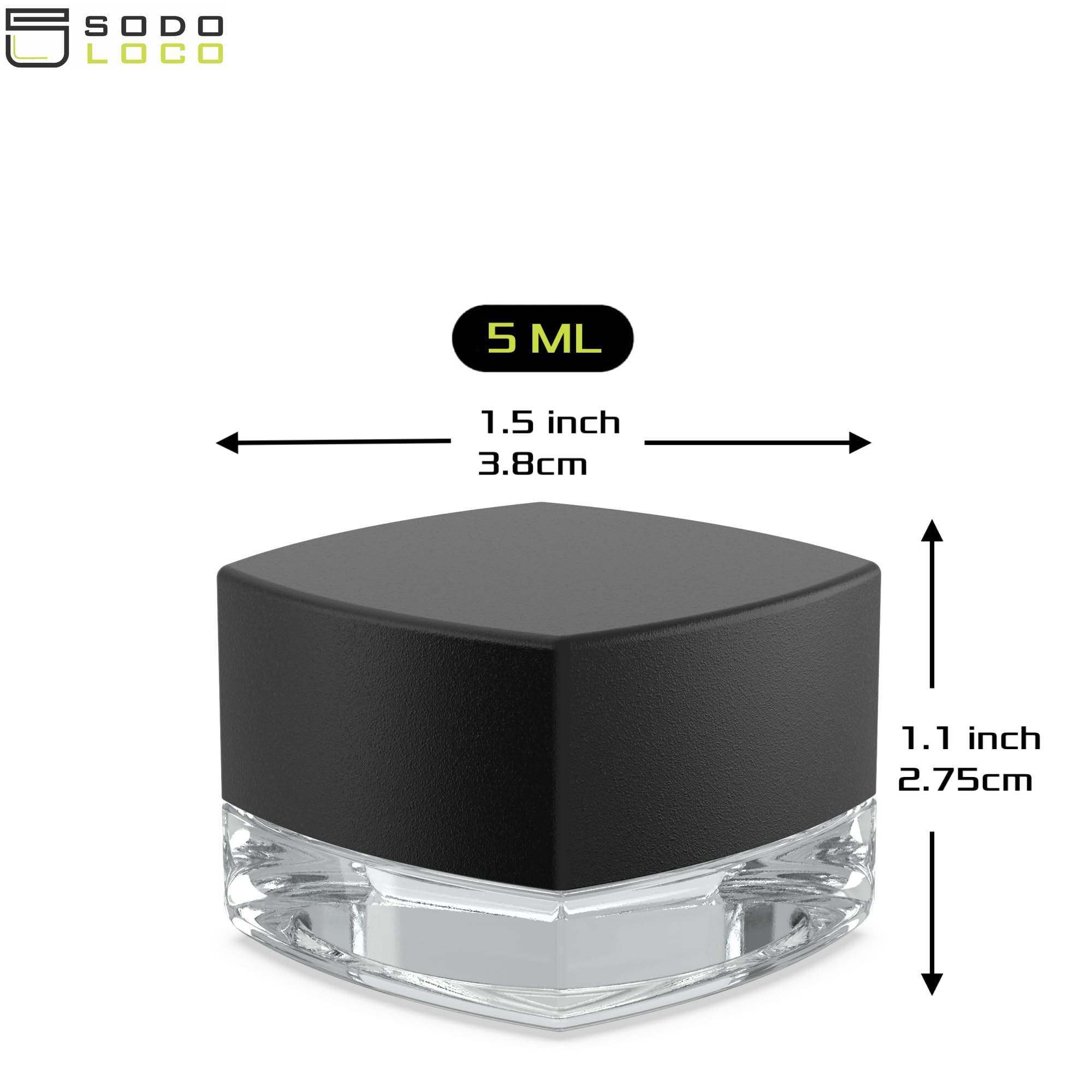 (200 Pack) 5ml Thick Glass Square Jars with Black Child Resistant Lids - Airtight Storage Containers for Essential Oils, Lip Balm, CBD Wax, Cosmetics & Creams - Mini Childproof Jars Perfect for DIY, Travel & Home Organization