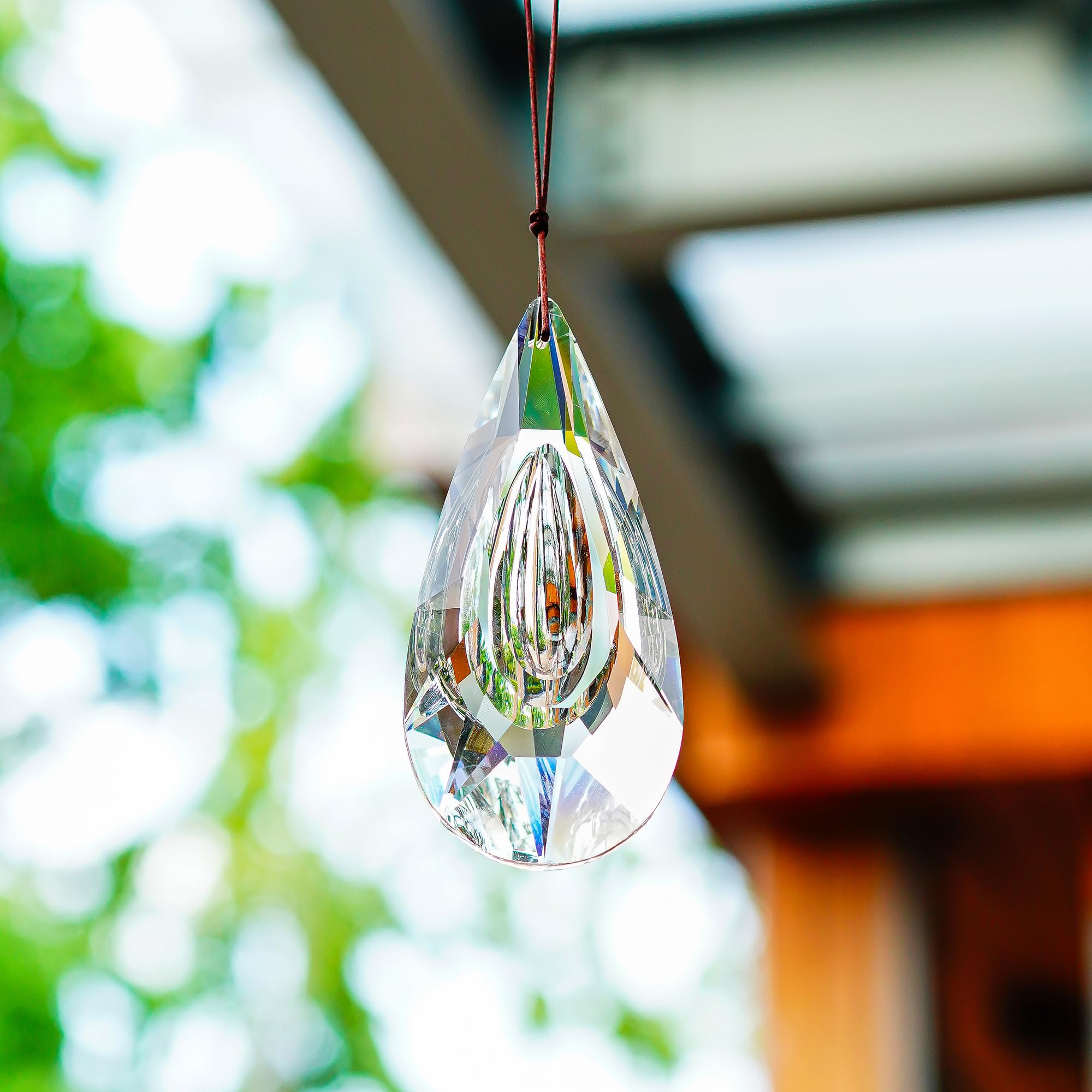 Crystal Prism Suncatcher - Faceted Clear Rainbow Maker Pendant for Windows, Gardens & Home Decor | Creates Beautiful Light Reflections for Meditation Rooms, Nurseries & Outdoor Spaces