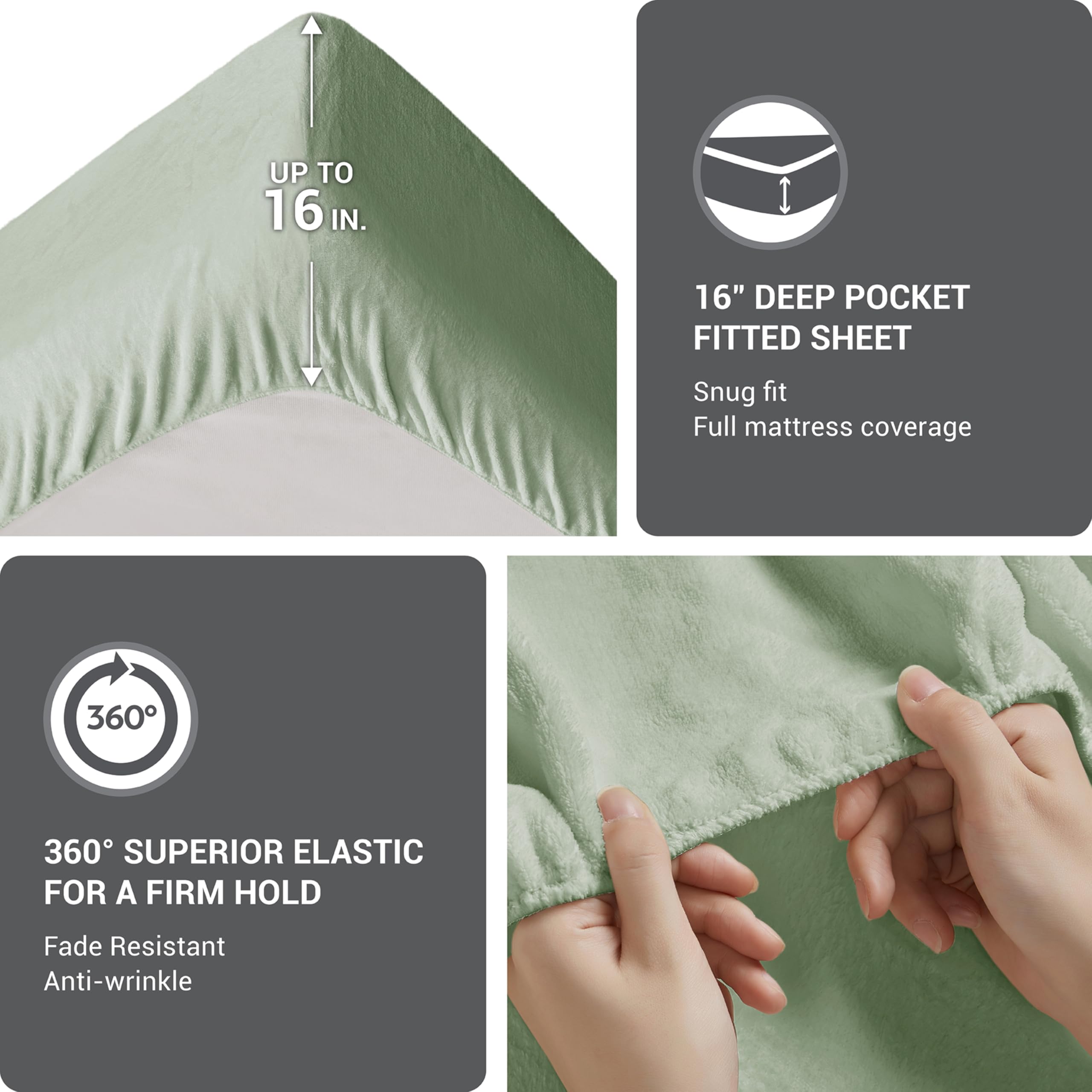 True North by Sleep Philosophy 4-Piece Queen Sheet Set - Soft & Warm Plush Bedding, Solid Green, Fits 16