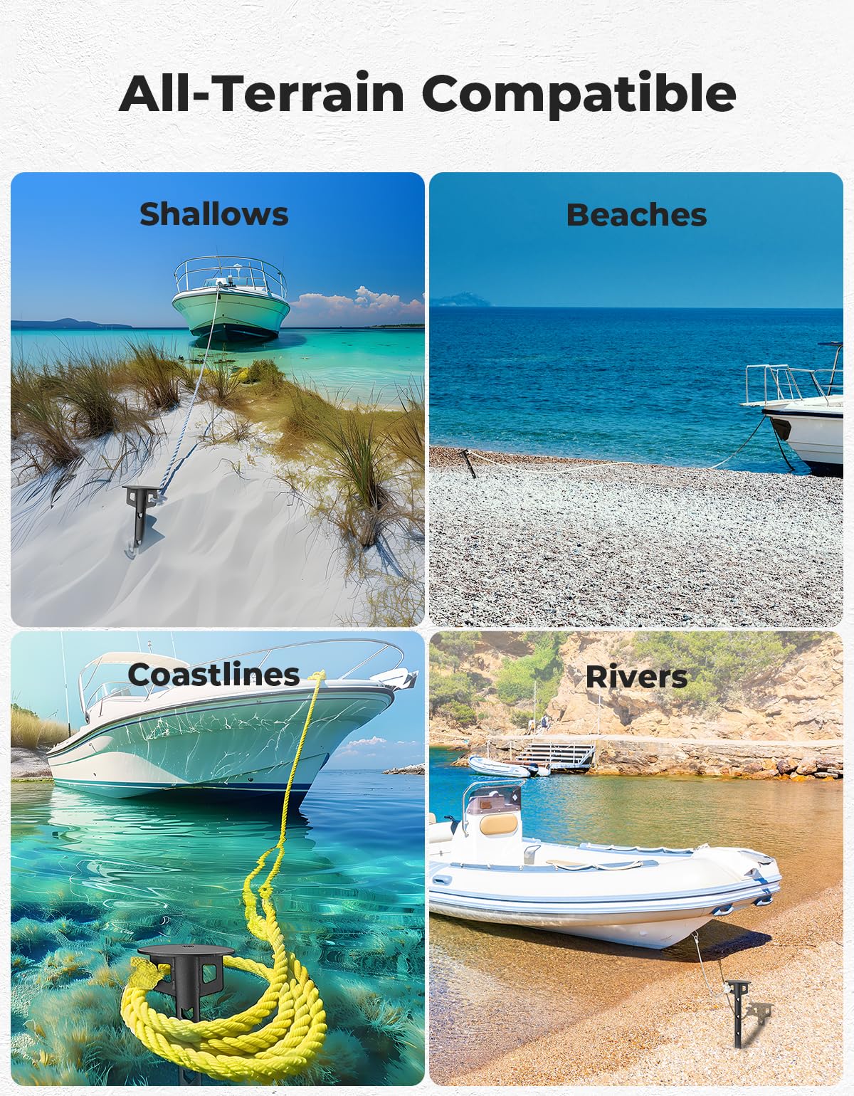 KEMIMOTO Boat Anchor Kit - Lightweight Sand Anchor for Kayak, Jet Ski, PWC, Canoe & Small Boats | Shallow Water & Beach Use | Durable Safety System for Pontoon & Watercraft