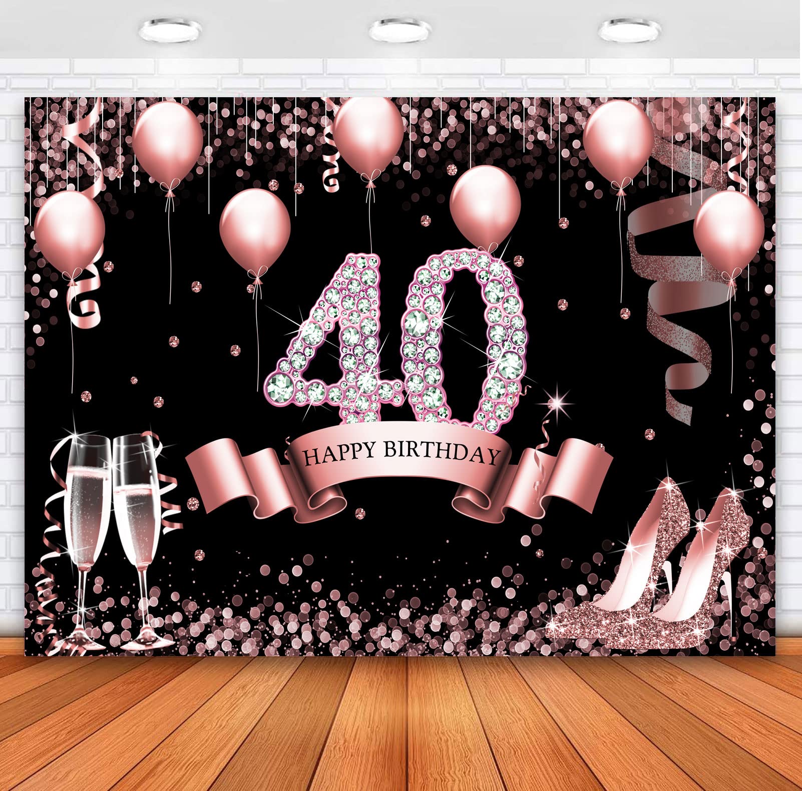 Rose Gold Glitter Happy 40th Birthday Backdrop for Women - 7x5ft Pink Shining Bokeh Dots Photography Background - Perfect for 30th/40th Birthday Party Decor, Photo Booth & Celebration Backdrops