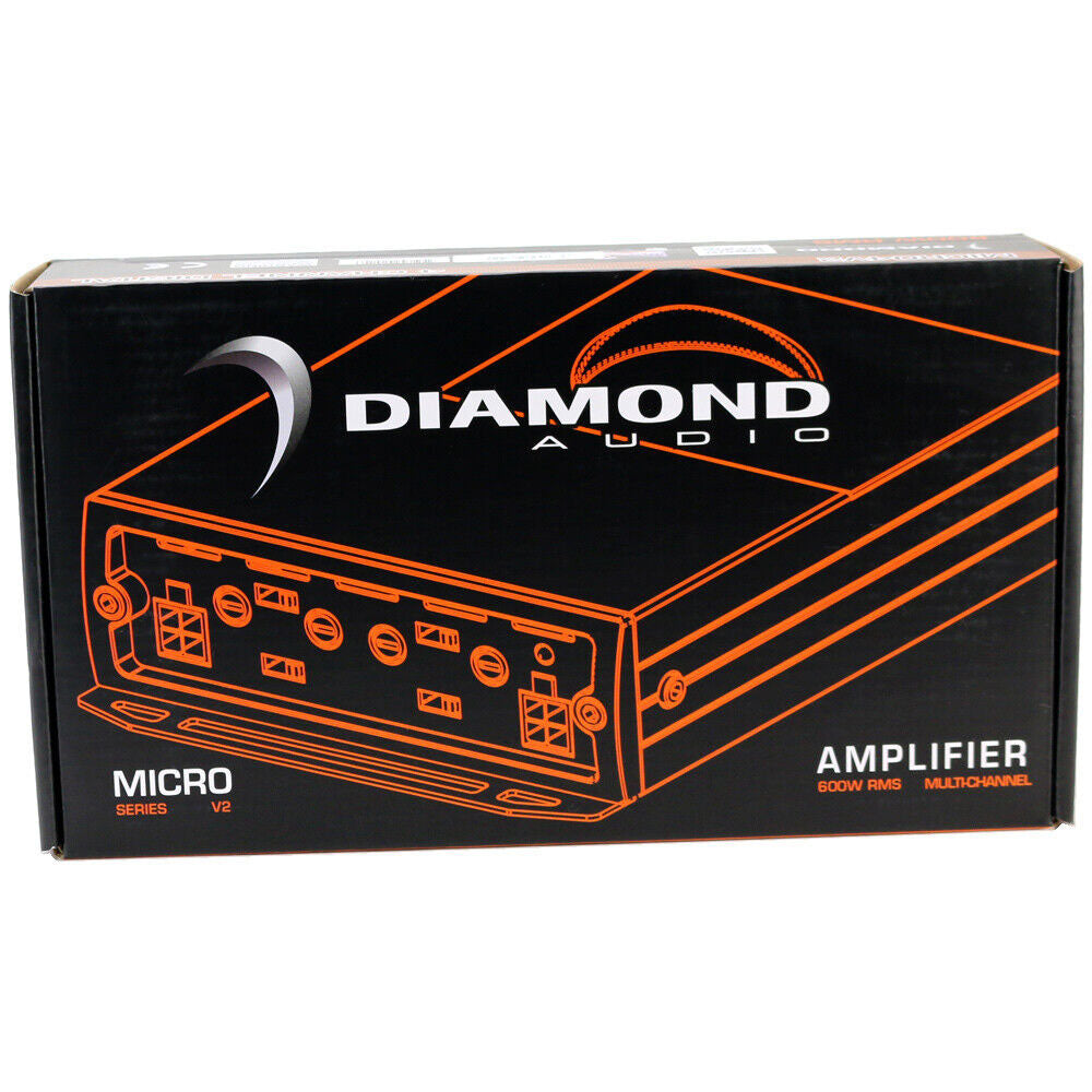 Diamond Audio MICRO4V2 600W Peak Class D 4 Channel Car Amplifier - Compact Power for Car Audio Systems, Perfect for SUVs, Trucks and Custom Car Stereo Upgrades