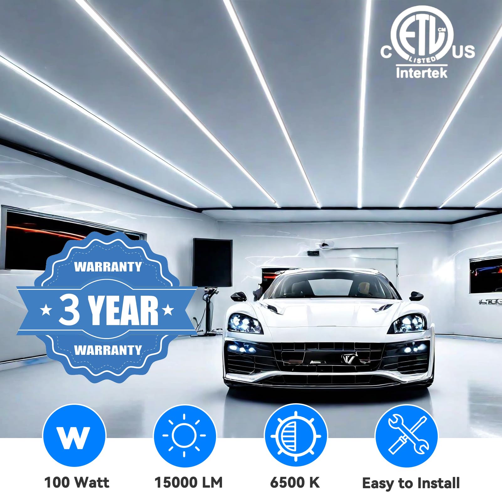 SHOPLED 8FT 100W 15000LM 6000K LED Shop Light - 12-Pack Linkable V-Shape Commercial Lighting Fixtures | Ultra Bright Energy Saving T8 Tube Lights for Garage, Warehouse, Basement, Workshop & Retail Stores | Easy Plug & Play Installation