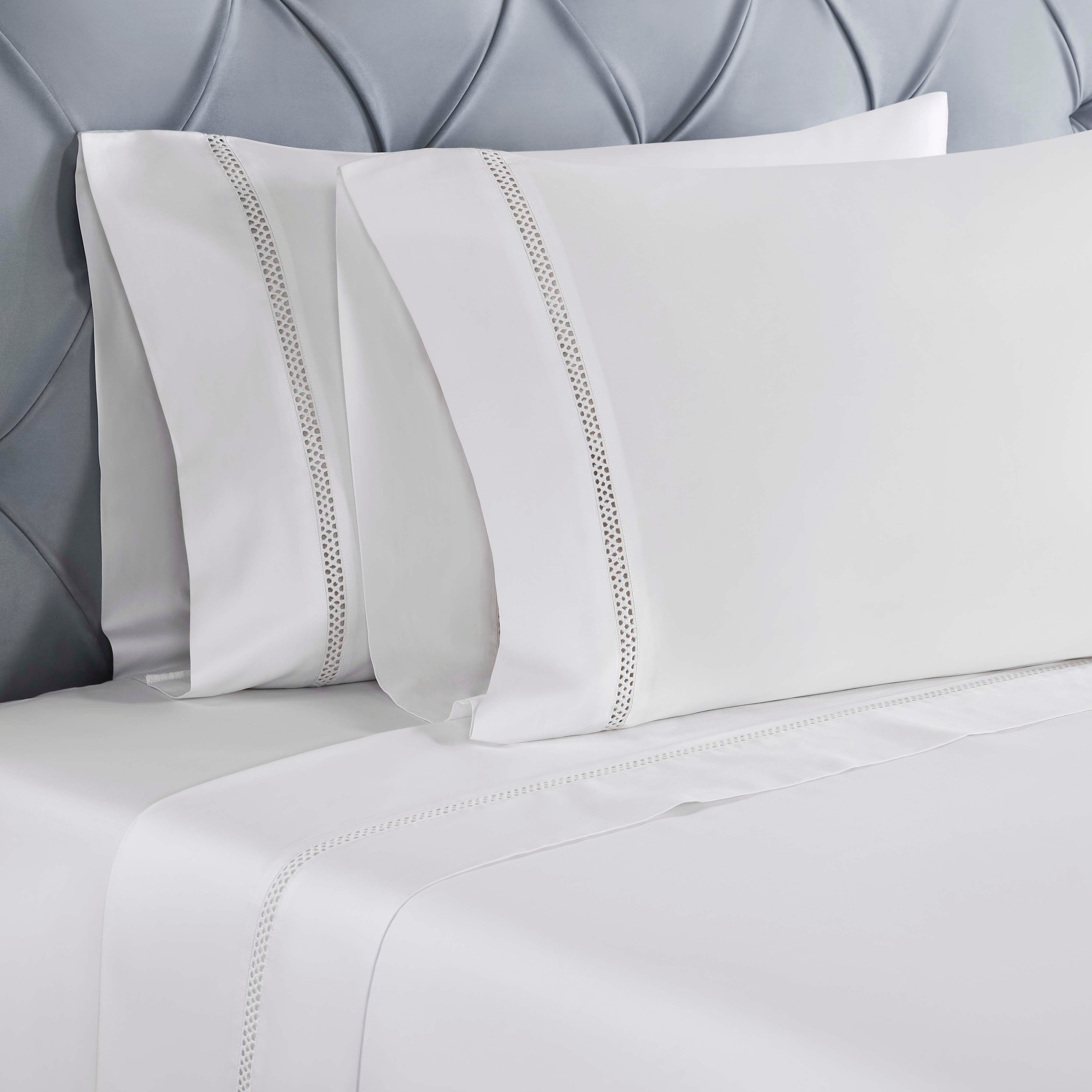 Premium Riverton Cotton Cross Stitch Embroidered Deep Pocket Bed Sheet Set - Queen Size 4-Piece Set with Pillowcases - Soft & Breathable for All-Season Comfort - Perfect for Master Bedroom, Guest Room or Dorm