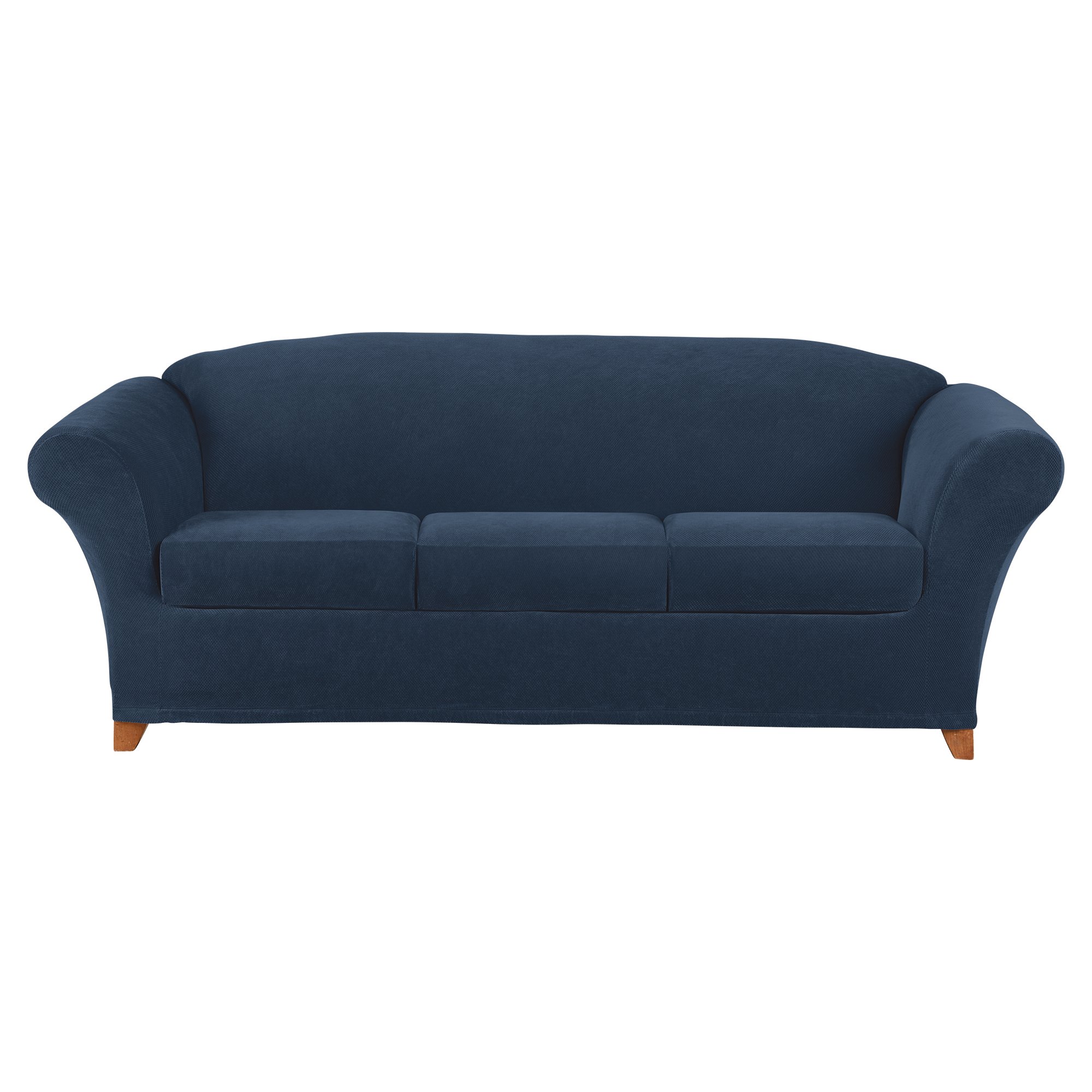 SureFit Stretch Pique 3-Seat Sofa Cover - Navy Blue Slipcover for Sectional Couches | Fits Most 3-Cushion Sofas | Easy Washable Fabric Protector for Pets, Kids & Daily Use