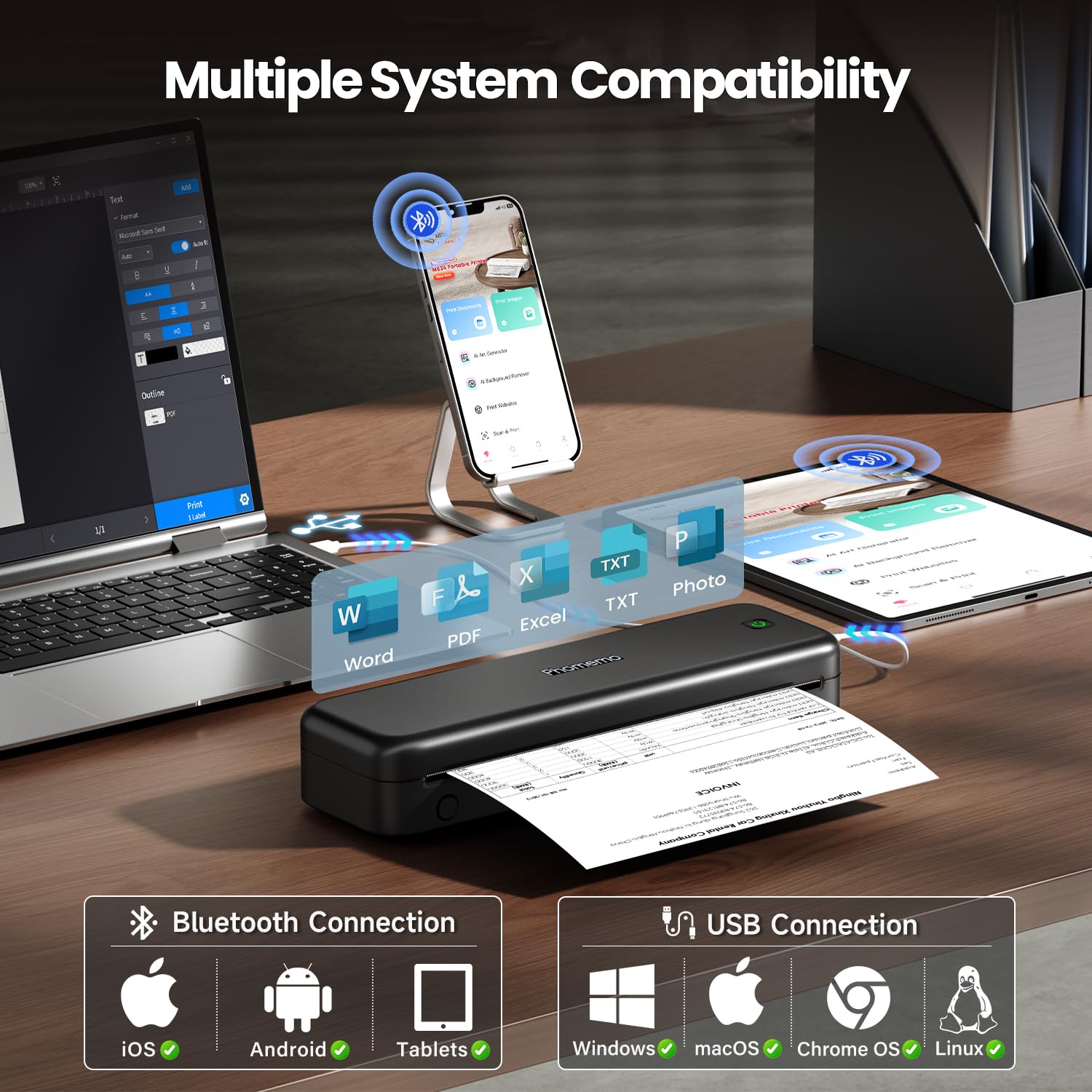 Phomemo M834 Bluetooth Thermal Printer - Wireless Portable Inkless Printer for Travel, Office & School, 8.5