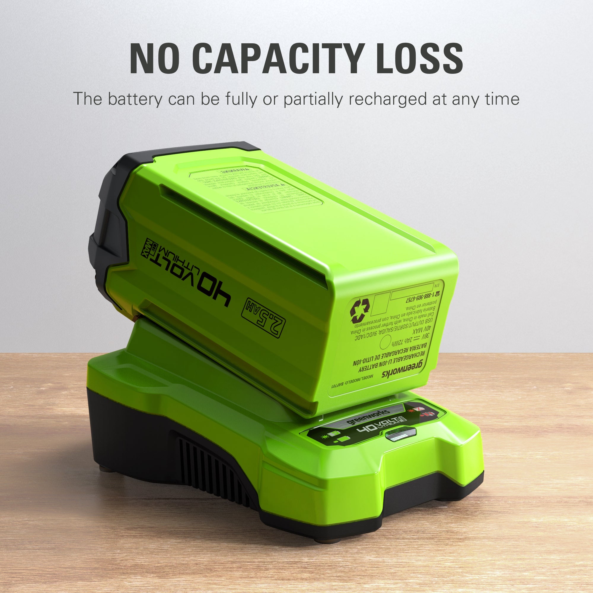 40V 2.5Ah Lithium-Ion Battery and Fast Charger Combo Kit - Power Tools, Lawn Mowers, Outdoor Equipment | Long-Lasting Rechargeable Battery Pack for Cordless Devices