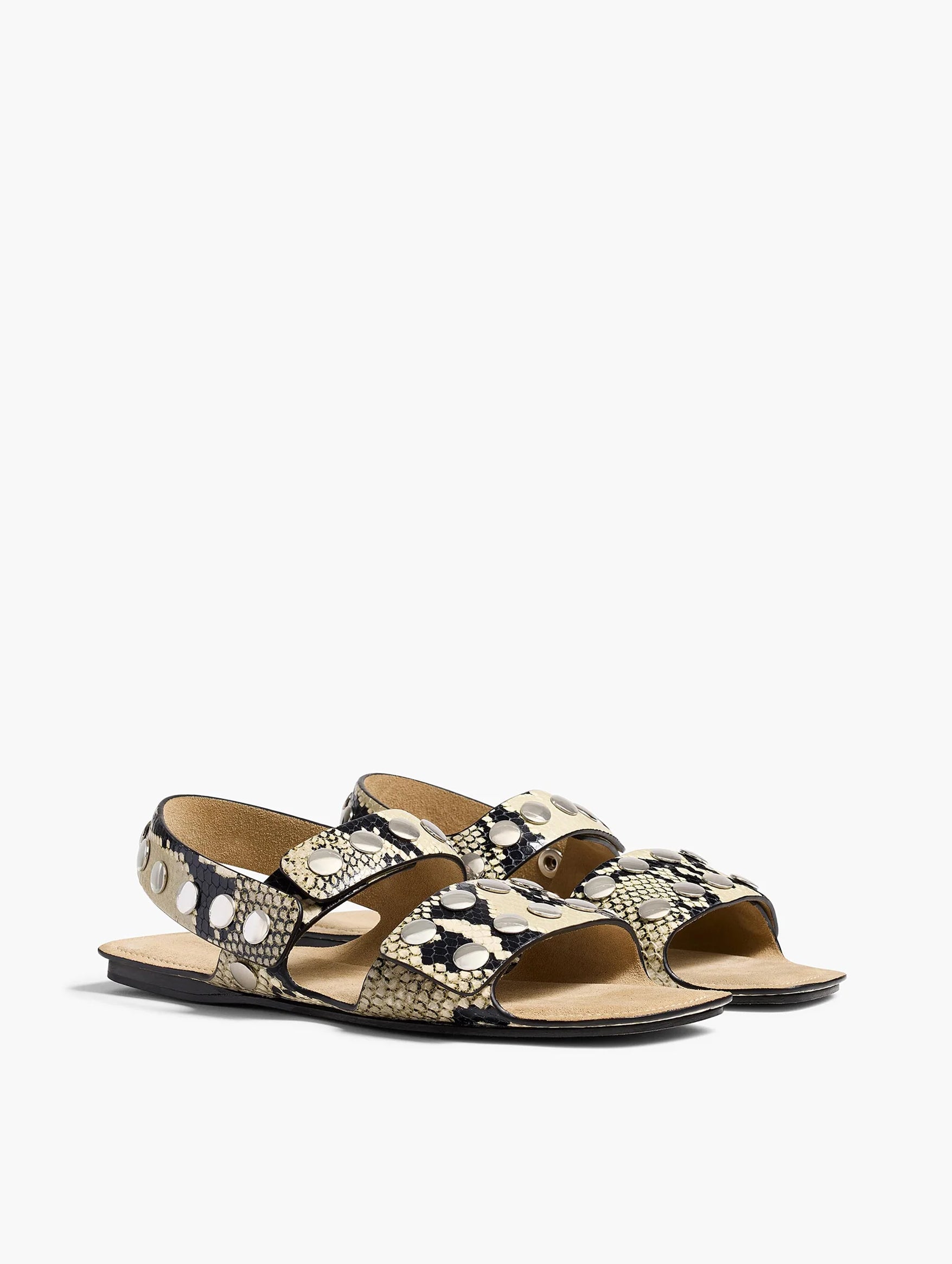Boden Flat Shoes with Silver Studs in Natural Python - Stylish & Comfortable for Women's Casual Wear & Evening Outfits