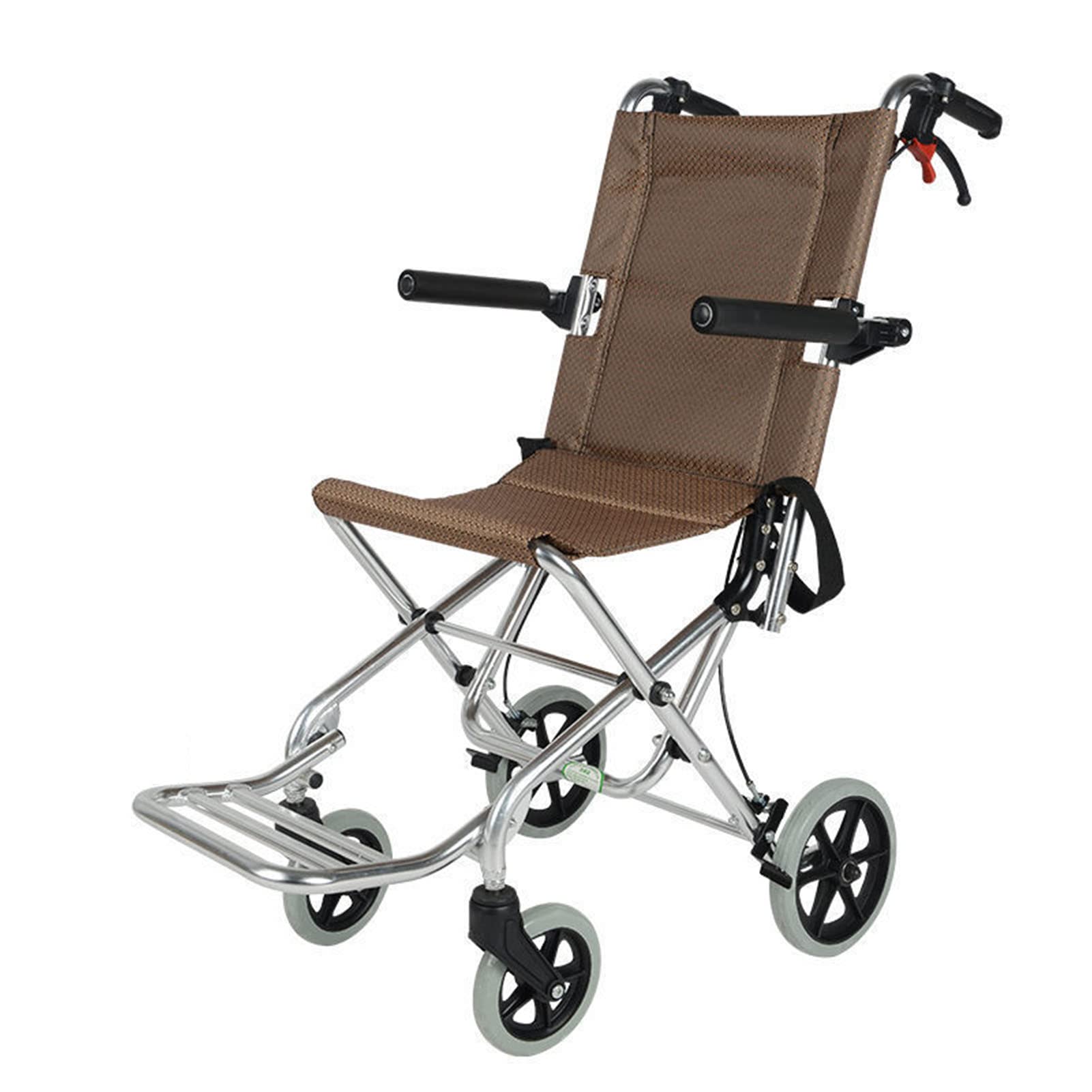 Ymlpre Lightweight Aluminum Alloy Folding Transport Wheelchair - Portable Hand Brake, Ultralight Comfortable Bariatric Handicap Seat for Elderly Care, Hospital Use & Travel Mobility