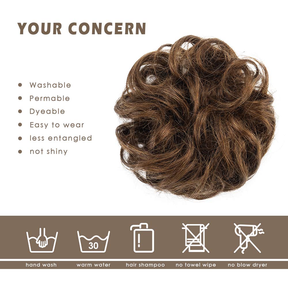 BARSDAR Chestnut Brown Human Hair Bun - Real Hair Bun Extensions for Women - Natural Bun Scrunchie Updo Chignon for Daily Use - Medium Size - Perfect for Work, Parties & Special Occasions