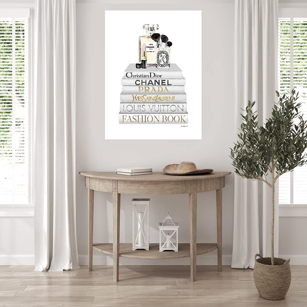 Fine Art Canvas Bookstack Makeup II - Modern Wall Decor Painting by Amanda Greenwood - Ready to Hang 24x32 Inches - Perfect for Living Room, Bedroom, Office & Home Decor