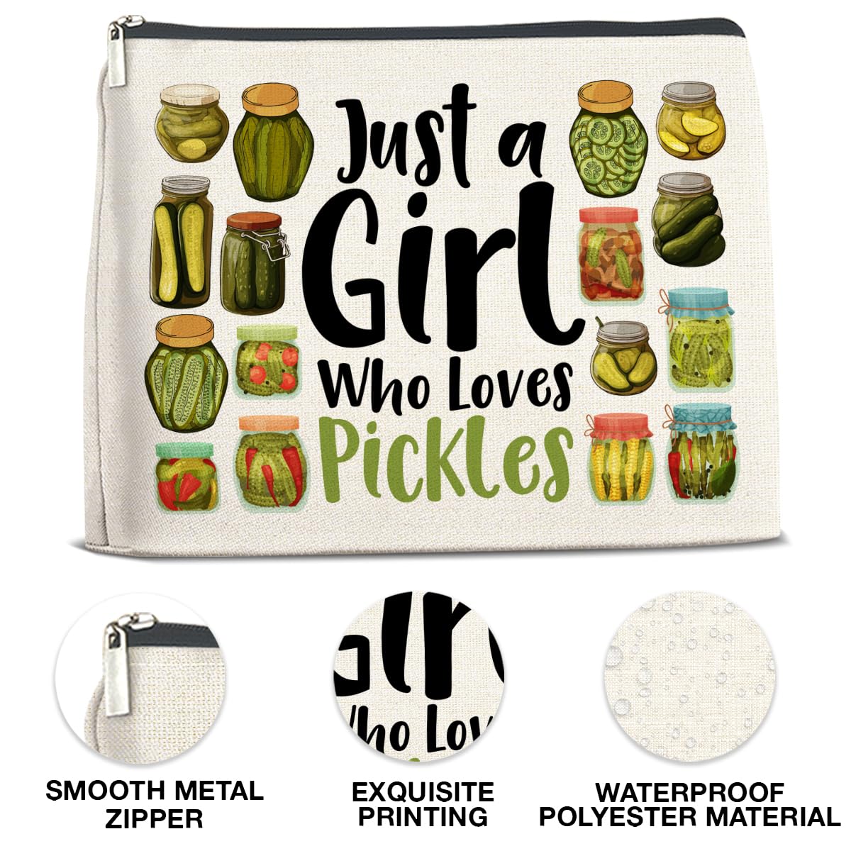 Pickle Themed Makeup Bag for Women - Cute Cosmetic Pouch with Zipper - Perfect Gift for Pickle Lovers - Great for Travel, Gym & Daily Use