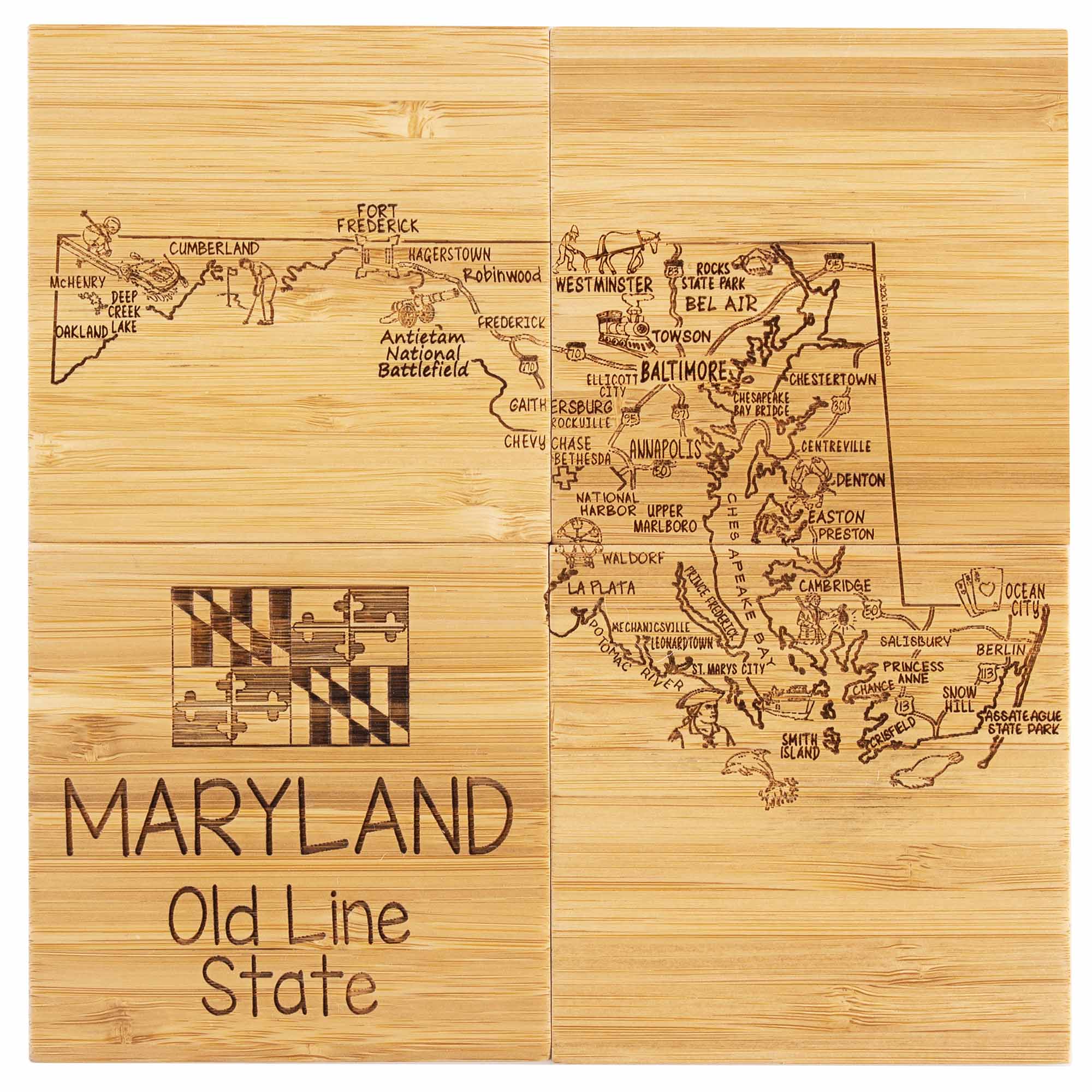 4-Piece Maryland Puzzle Coaster Set with Storage Case - Perfect for Home, Office, and Gifts