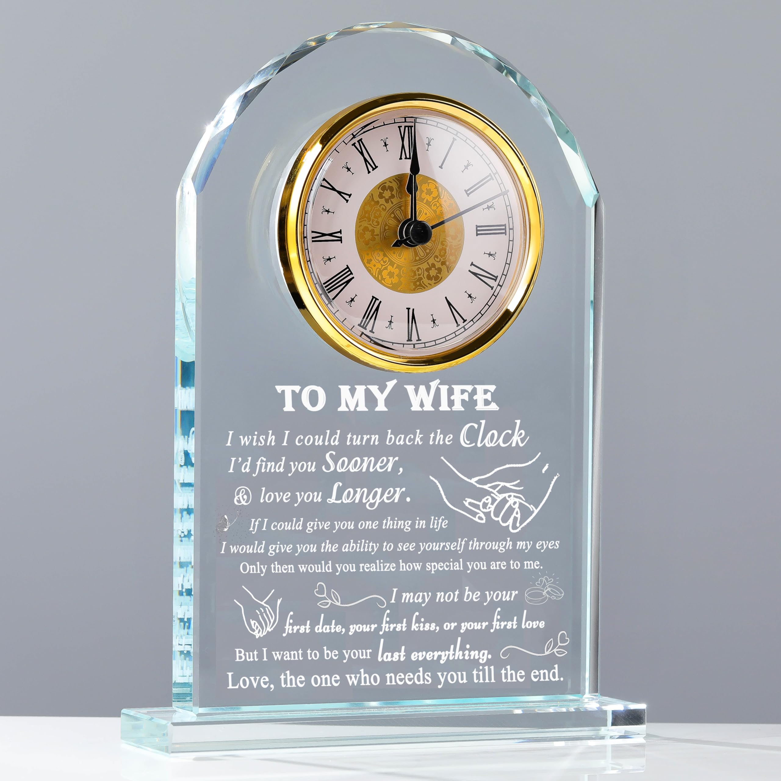 Personalized Crystal Clock Gift for Wife - Unique Anniversary, Birthday & Wedding Present from Husband - Thoughtful Keepsake for Her Desk, Office or Home Decor