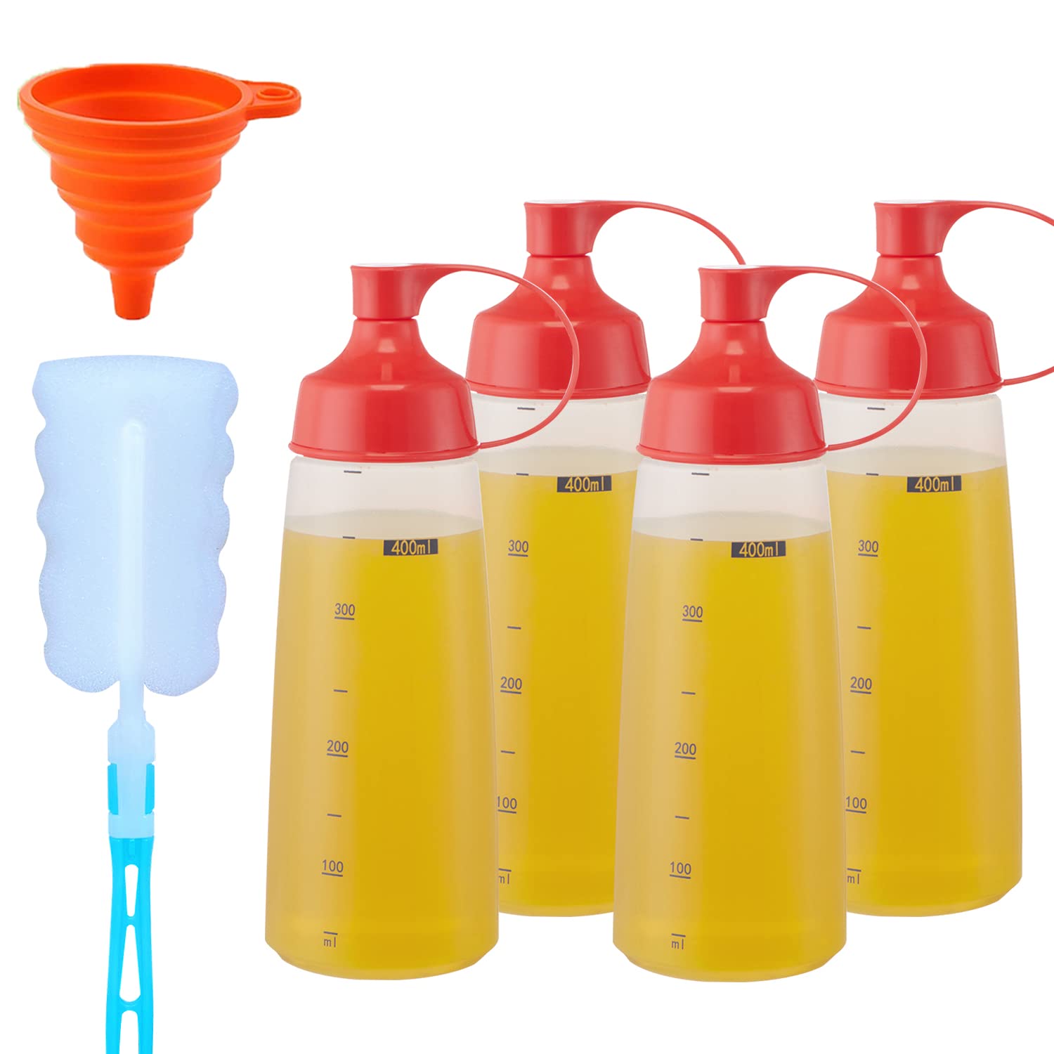 **13 oz Plastic Condiment Squeeze Bottles (4-Pack) - Wide Mouth Ketchup, Mustard, BBQ Sauce Dispenser for Kitchen, Pancake Batter, Icing & Salad Dressing - Perfect for Griddle Cooking, Baking & Outdoor BBQ Parties**