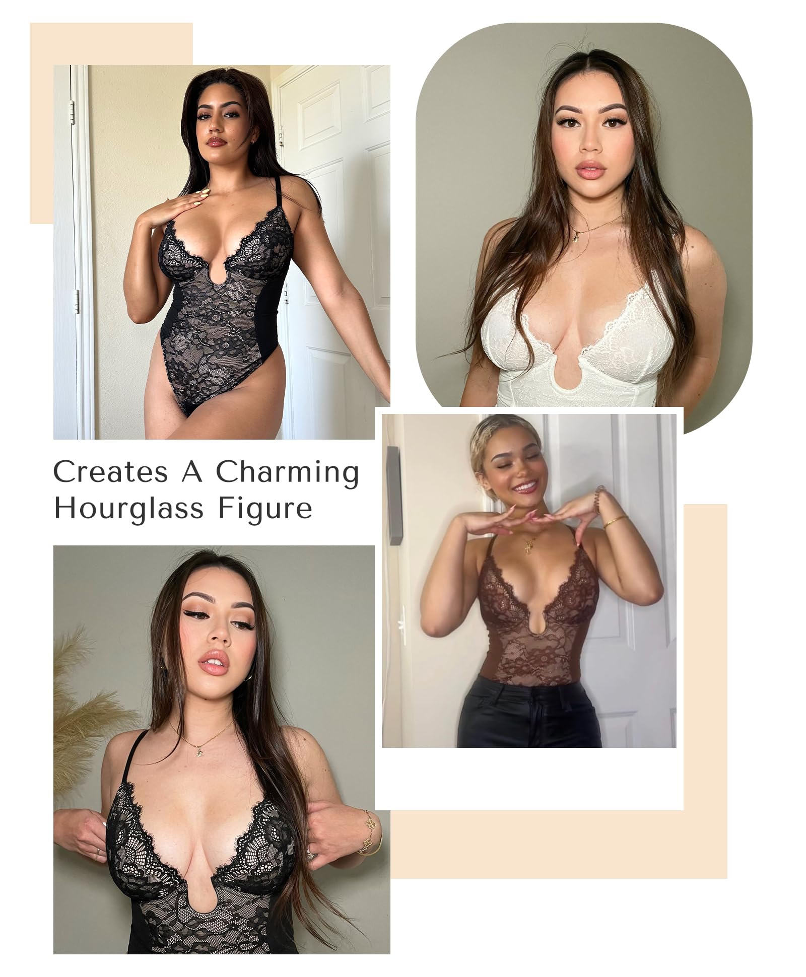SHAPELLX Women's Tummy Control Shapewear Lace Bodysuit - Thong Body Shaper with U Plunge Backless Design for Slimming & Smoothing | Perfect for Dresses, Parties & Special Occasions