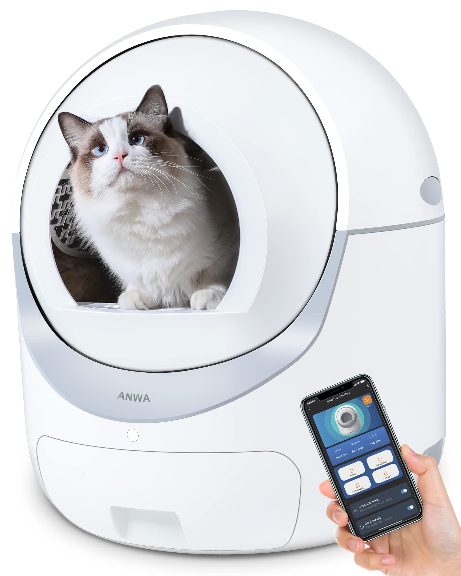ANWA Automatic Self-Cleaning Cat Litter Box - APP Controlled for Multiple Cats | Home Use
