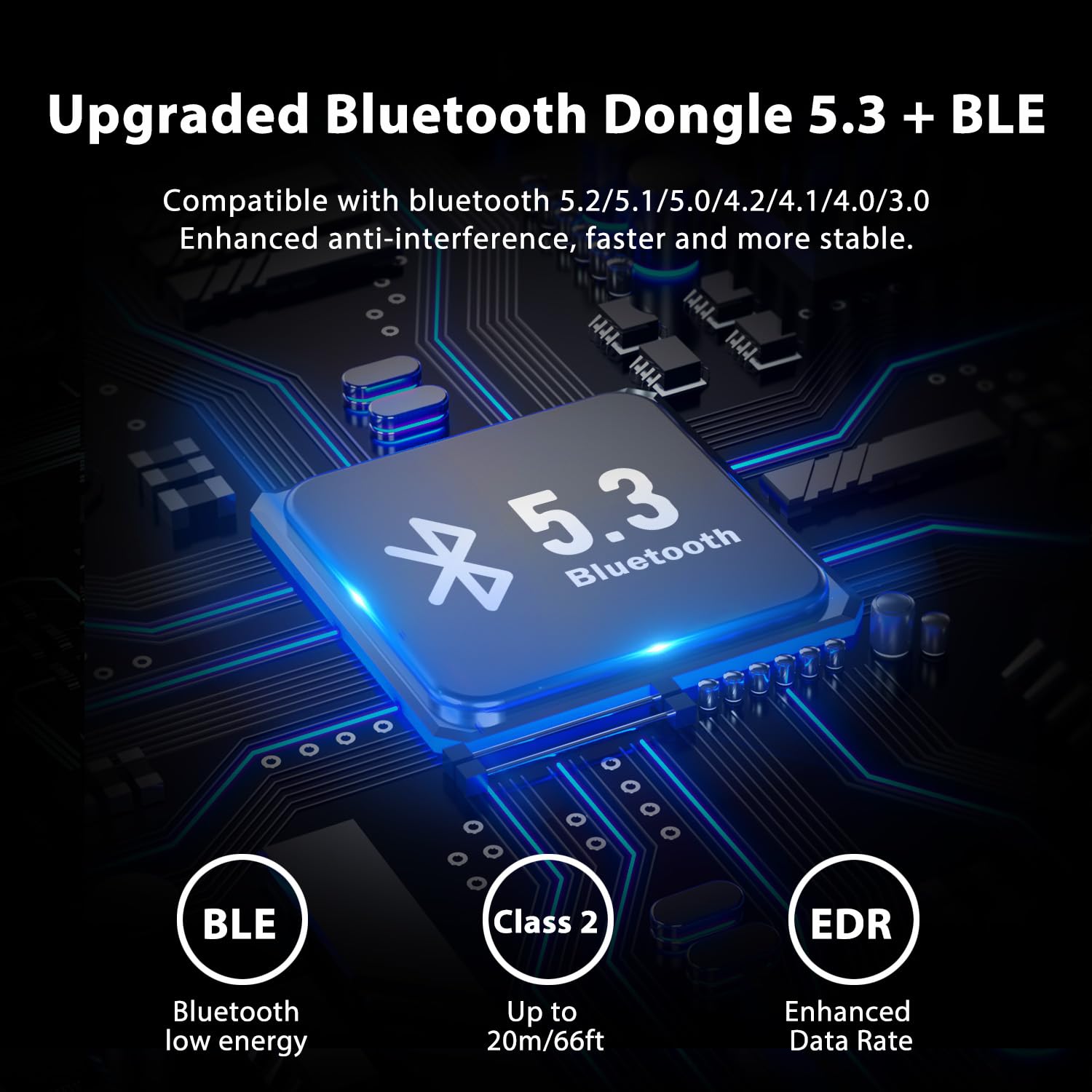 FesiGif USB Bluetooth 5.3 Adapter for PC - Mini Wireless Dongle Transmitter/Receiver for Laptops, Bluetooth Headphones, Keyboard & Mouse - Plug & Play for Home Office, Gaming & Streaming