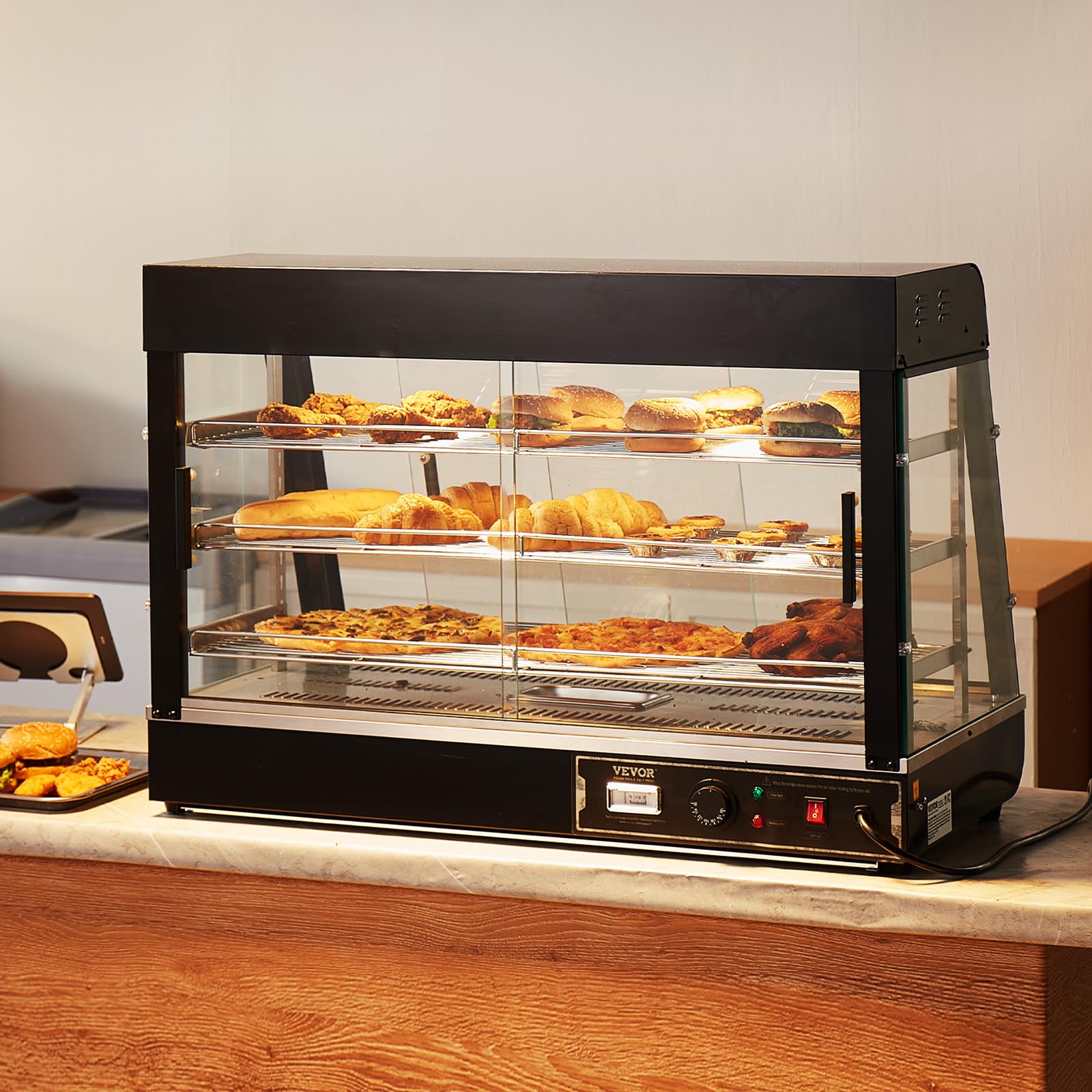 VEVOR 3-Tier Commercial Food Warmer Display - 1500W Stainless Steel Countertop Food Warmer with LED Light, Adjustable Shelves & Digital Temperature Control (86℉~185℉) - Perfect for Restaurants, Cafes & Buffets to Keep Pizza, Burgers, Fried Chicken & Bread Warm & Fresh