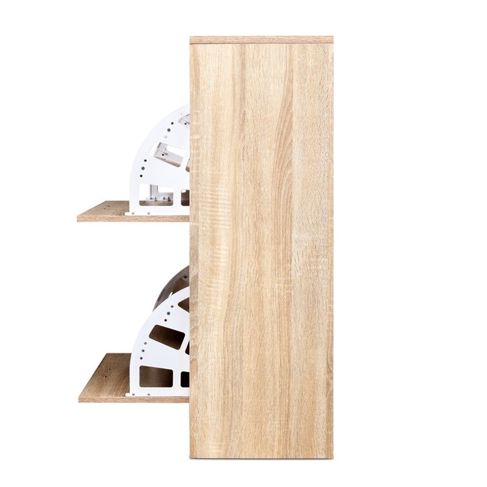24-Pair Shoe Storage Cabinet - Oak Wood Shoe Organizer Rack with Shelf for Entryway, Closet & Bedroom Organization