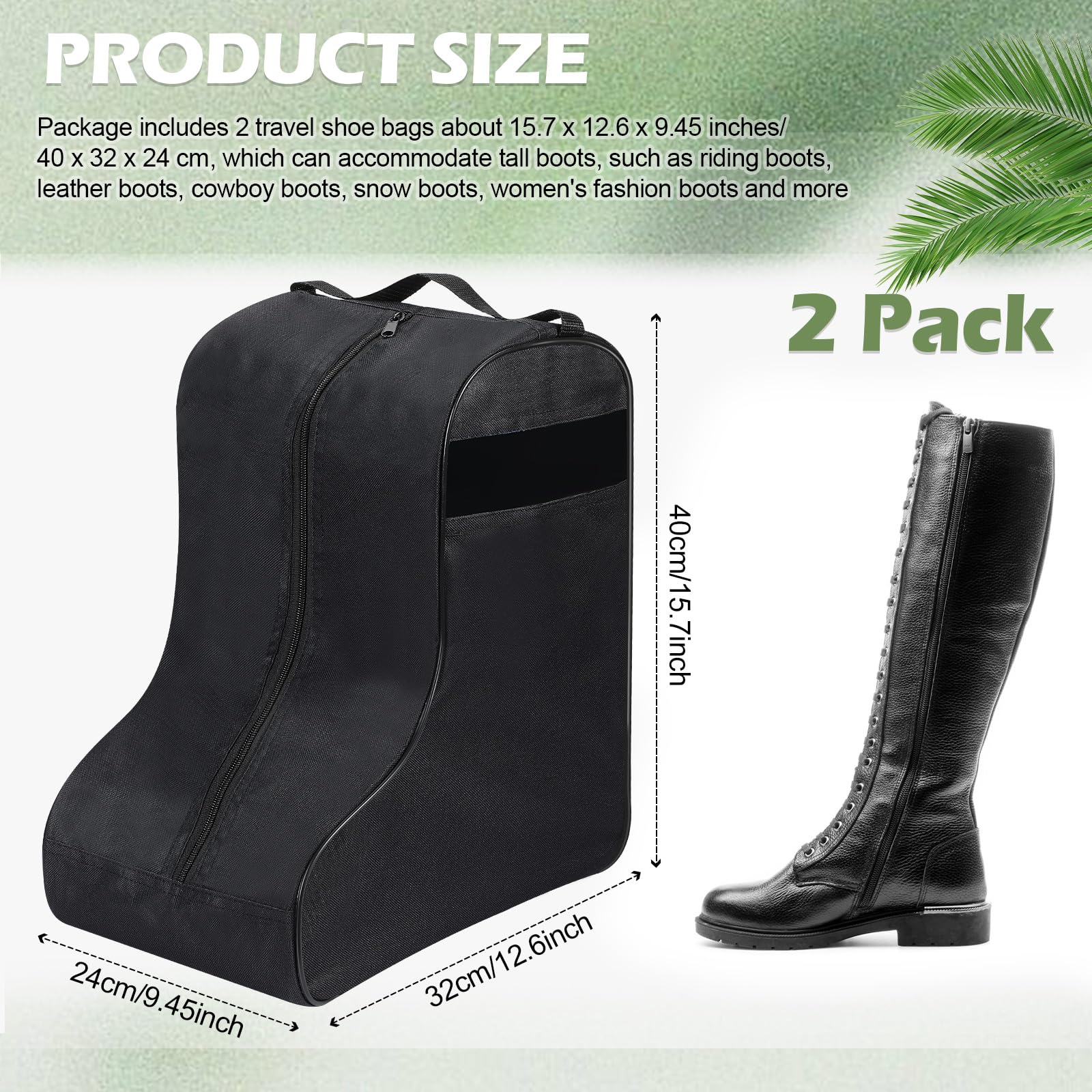 2 Pack Cowboy Boot Storage Bags - Portable Travel Shoe Organizer for Men's Tall Boots with Handles, Durable Black Shoe Protector for Home & Travel - Perfect for Road Trips, Camping & Western Events