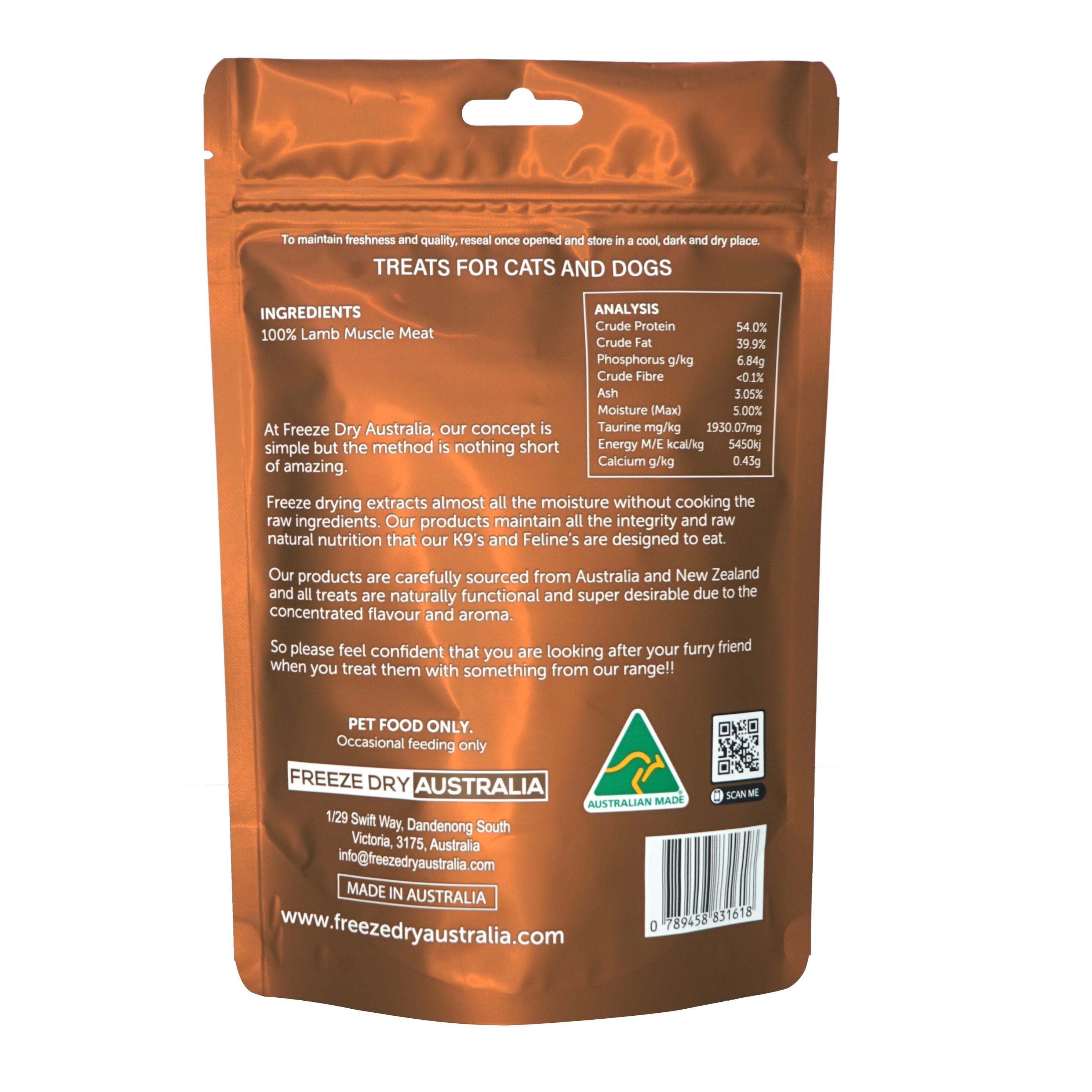 Freeze Dried Australian Lamb Dog & Cat Treats - 100g Natural Protein Snacks for Training, Rewards & Dental Health | Grain-Free, Hypoallergenic Pet Food