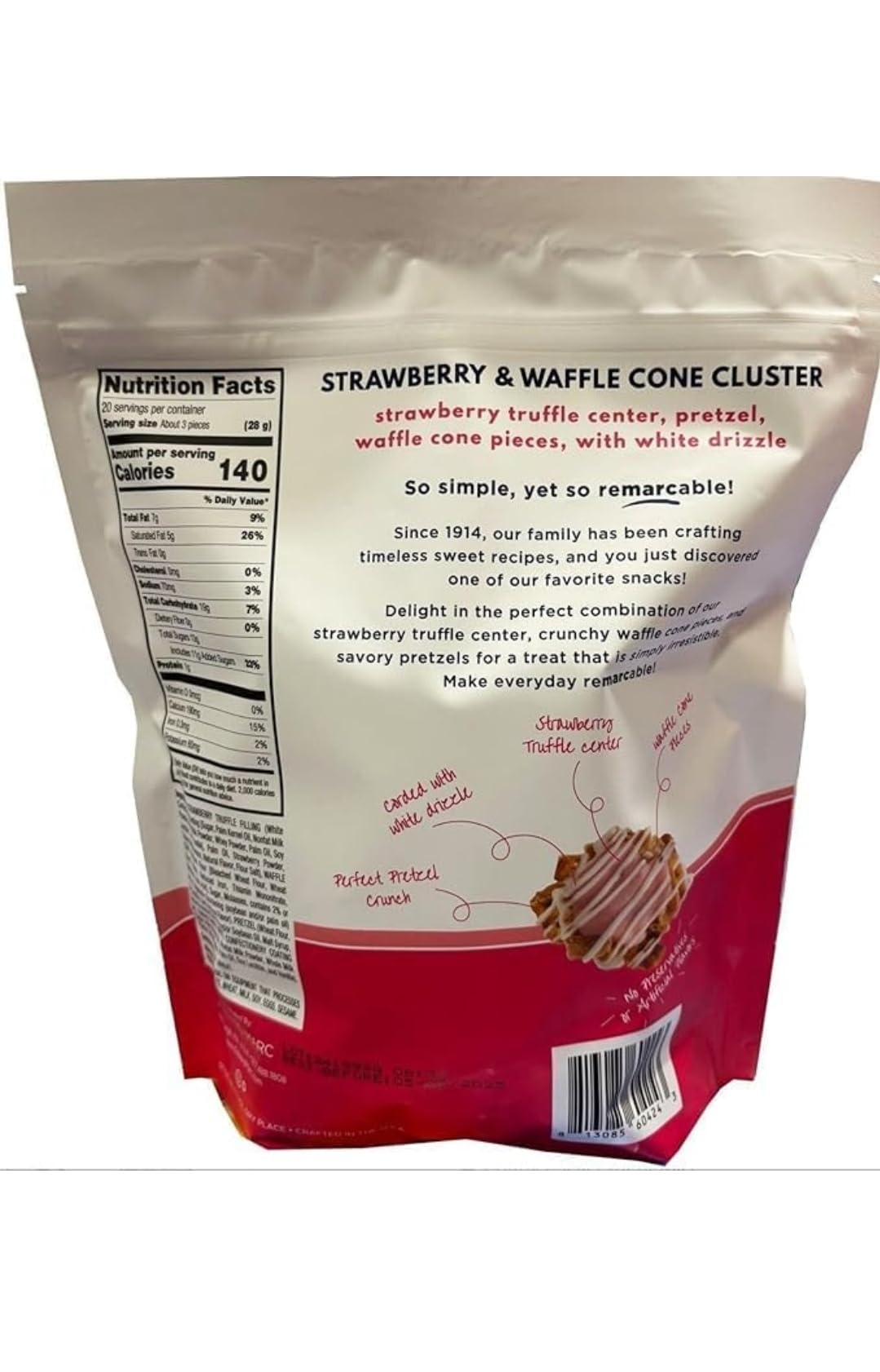 Strawberry & Waffle Cone Snack Clusters - 40oz Bulk Pack (20 Count) | Sweet & Crunchy Dessert Topping for Ice Cream, Yogurt, or Snacking