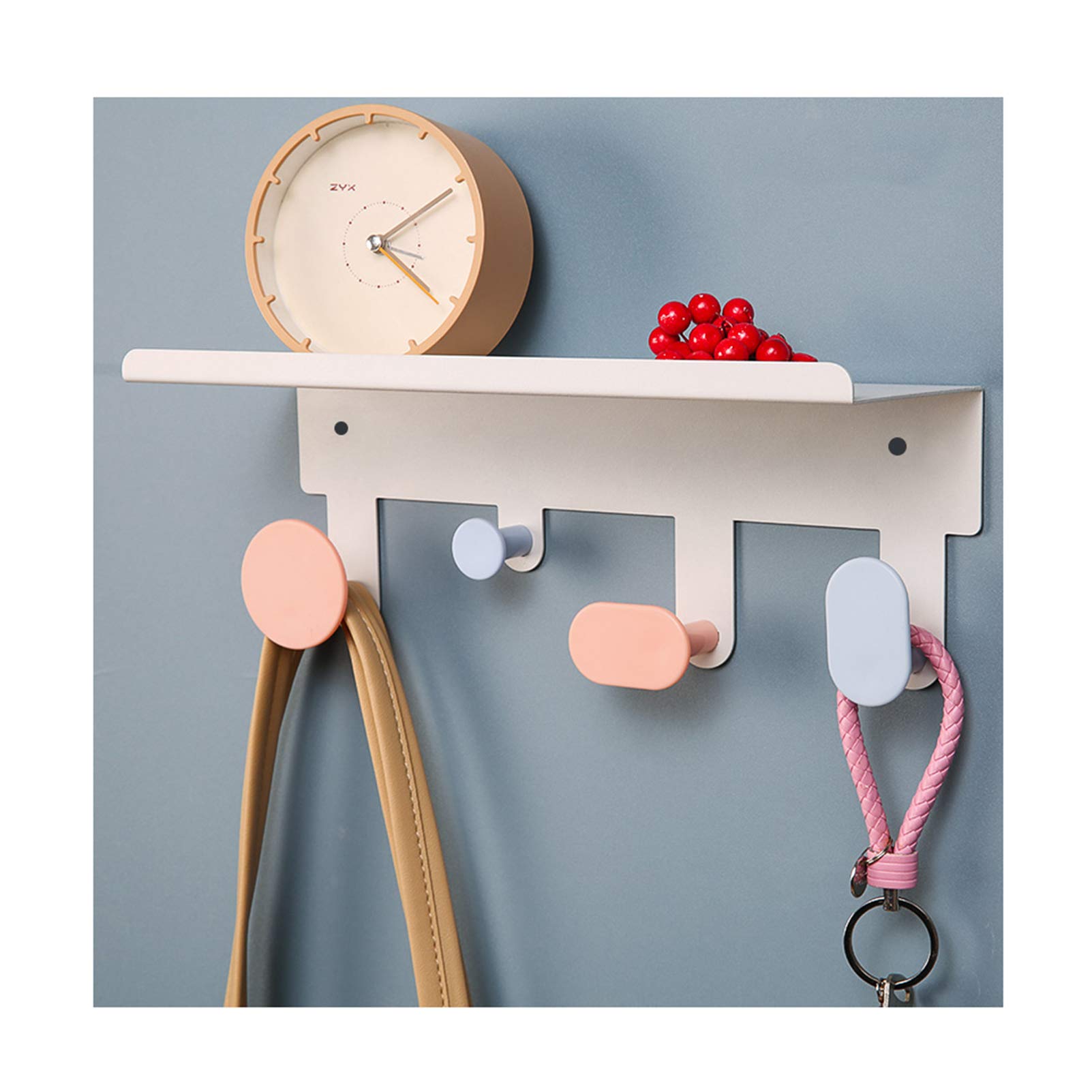 YPSOU Wall Mount Key Holder - Stainless Steel Mail Organizer with 4 Hooks & Shelf - White Entryway Storage Solution for Keys, Letters & Small Items - Perfect for Home, Office or Apartment Entryway Organization
