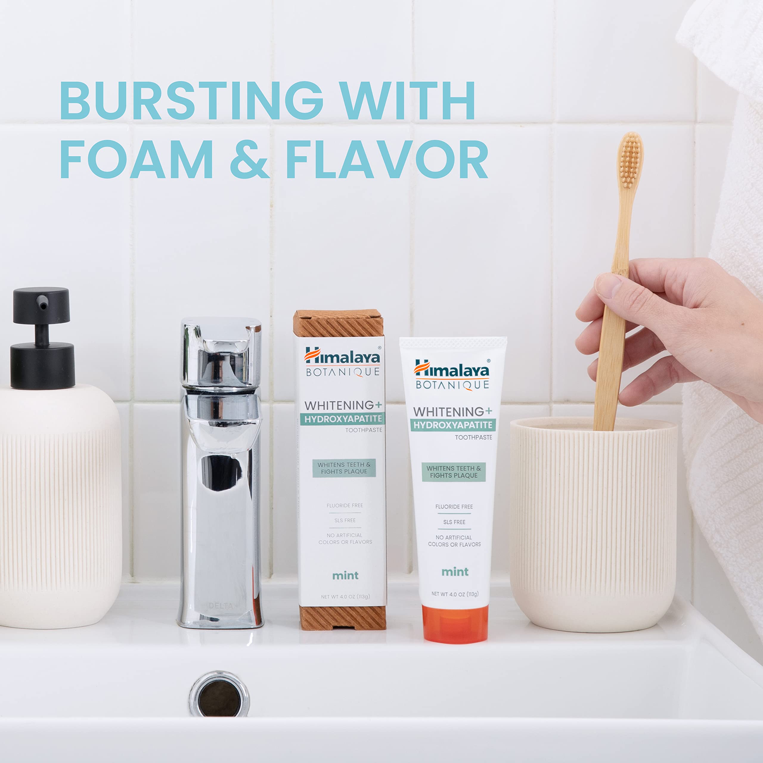 Himalaya Botanique Whitening Toothpaste with Hydroxyapatite - Natural Teeth Whitening & Plaque Protection, Fluoride-Free, SLS-Free, Vegan Formula, Fresh Mint Flavor (4 oz, 2-Pack) - Perfect for Daily Oral Care & Sensitive Teeth