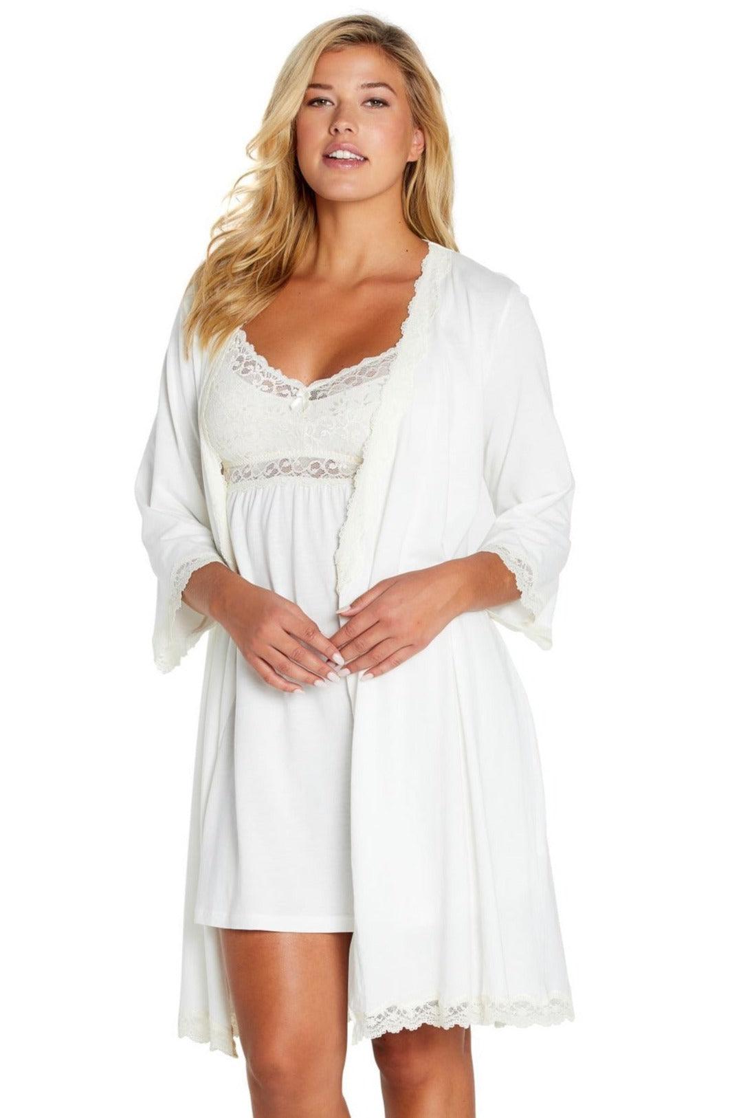 Leslie Women's Three Quarter Sleeve Robe - Soft Cotton Bathrobe for Spa, Lounge & Home Relaxation | Comfortable Housecoat for Morning Coffee & Self Care Moments