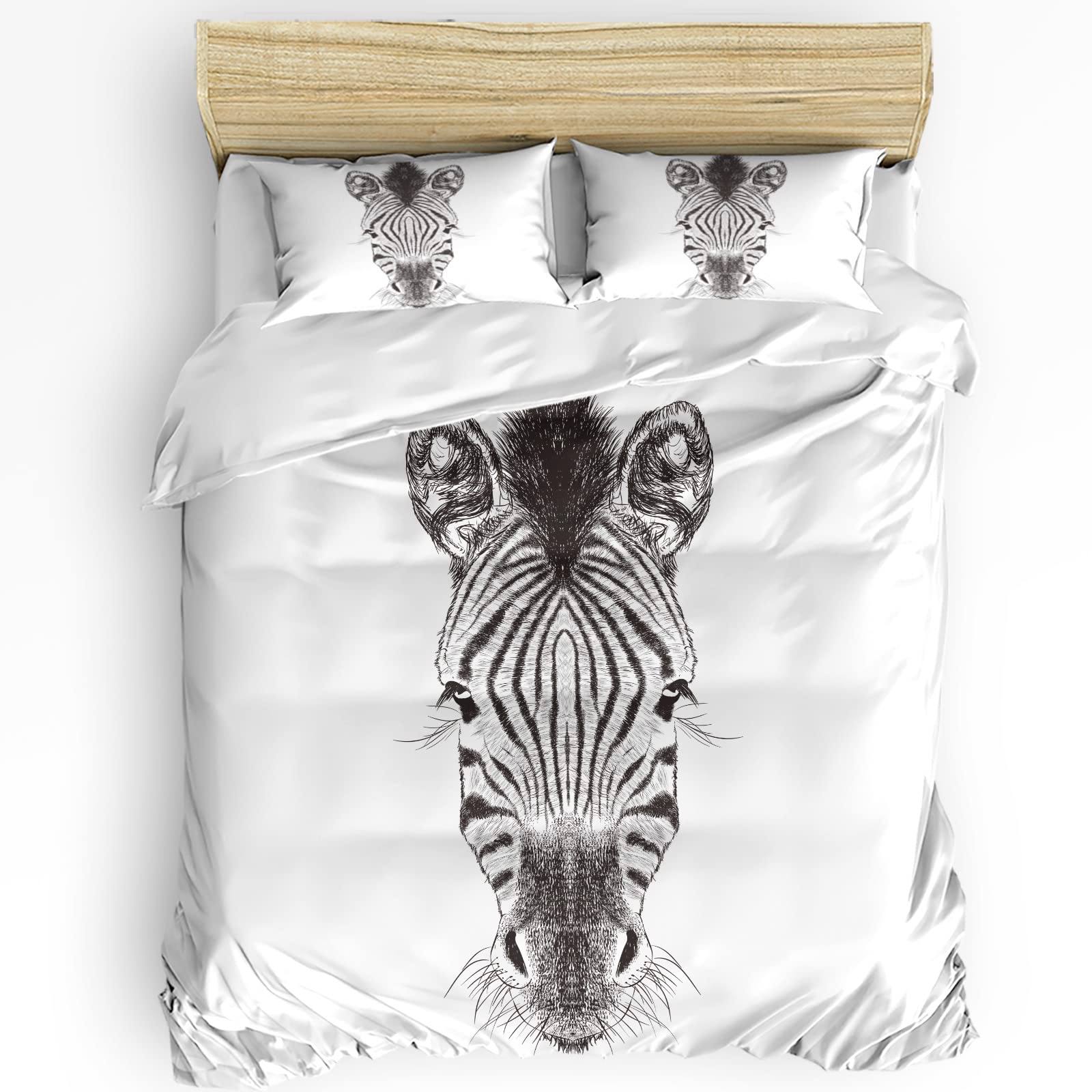 Hellowink 3 Piece Zebra Print Duvet Cover Set King Size - Soft Lightweight Comforter Cover with 2 Pillow Shams - Wild Animal Pattern Bedding for Modern Bedroom Decor - Perfect for Guest Rooms, Master Bedrooms & Kids Rooms