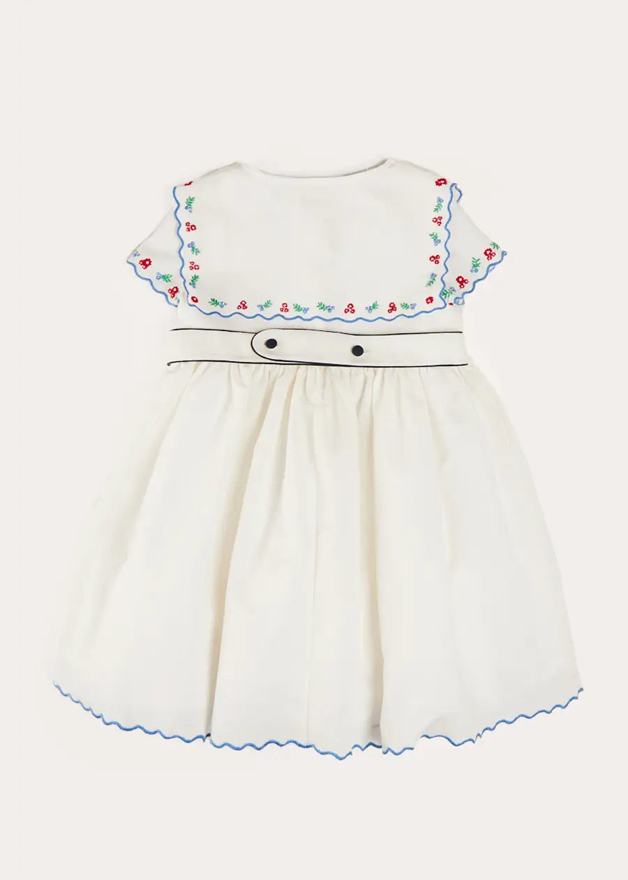 Embroidered Mariner Collar Short Sleeve White Dress for Girls 12 Months to 10 Years - Perfect for Summer Outfits, Beach Vacations & Casual Wear
