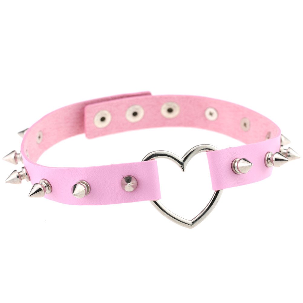 Punk Leather Choker Necklace for Women - Adjustable Heart Spike Rivet Collar Gothic Rock Jewelry | Perfect for Concerts, Halloween, and Edgy Fashion Outfits