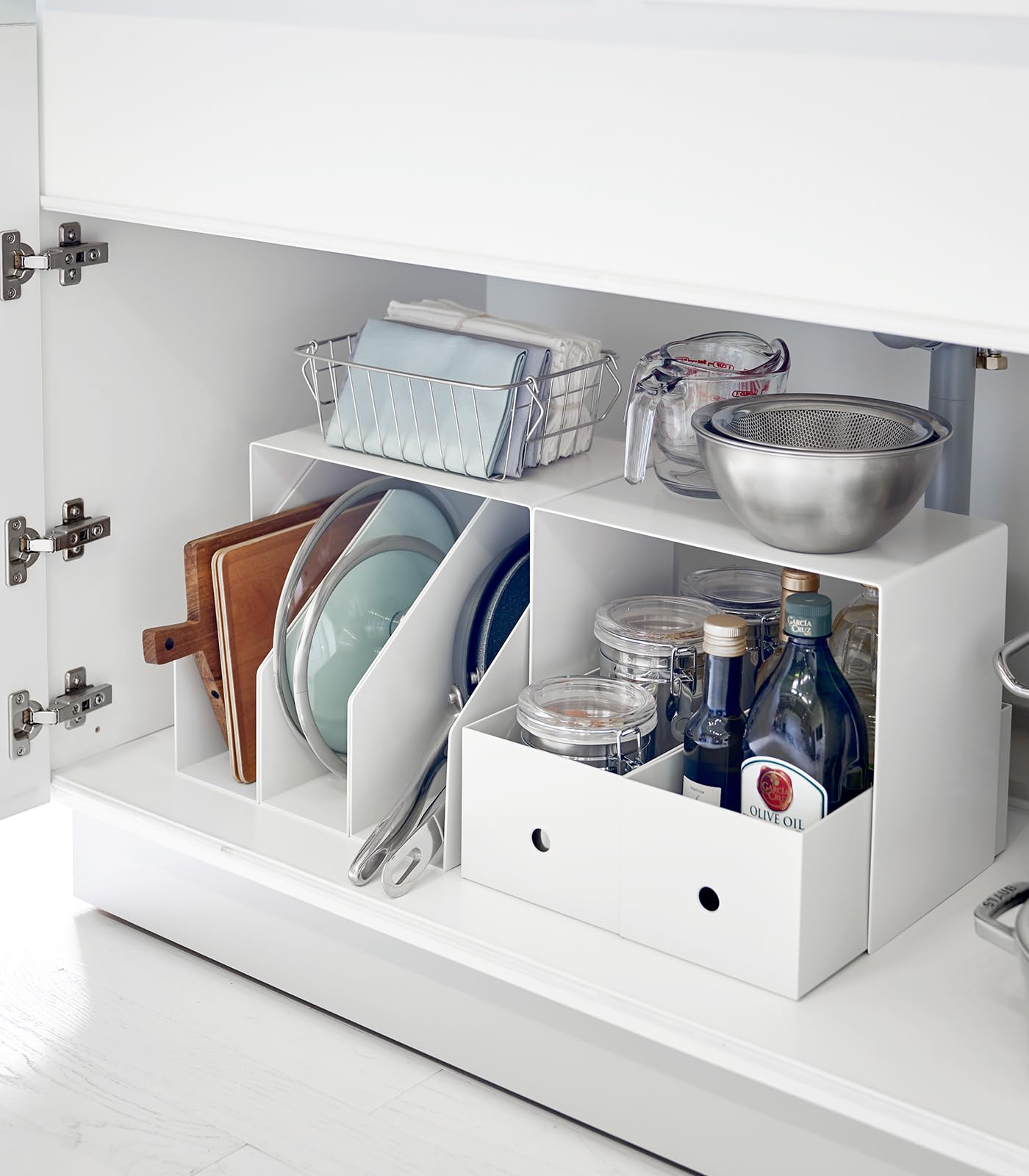 Yamazaki Home 2-Pack Steel Under Cabinet Dish Rack Organizer for Kitchen Pots, Pans & Dishes | Space-Saving Storage Solution for Small Kitchens & Pantries | Durable Steel Construction | Perfect for Organizing Cookware & Saving Counter Space