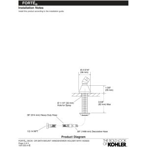 Forte Deck-Mount Hand Shower Holder with Hose - Adjustable Shower Head Bracket for Bathroom, Kitchen, or Outdoor Use - Perfect for Home, RV, and Garden